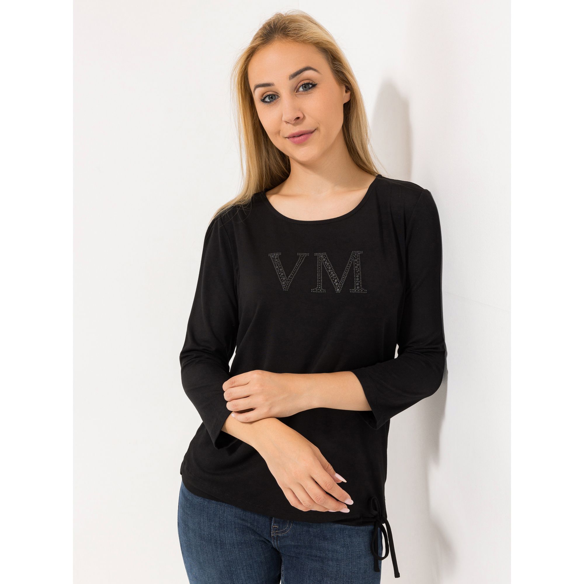 VIA MILANO Shirt, 3/4-Arm Glitter Detail Tunnelzug am Saum mit ECOVERO Viskose