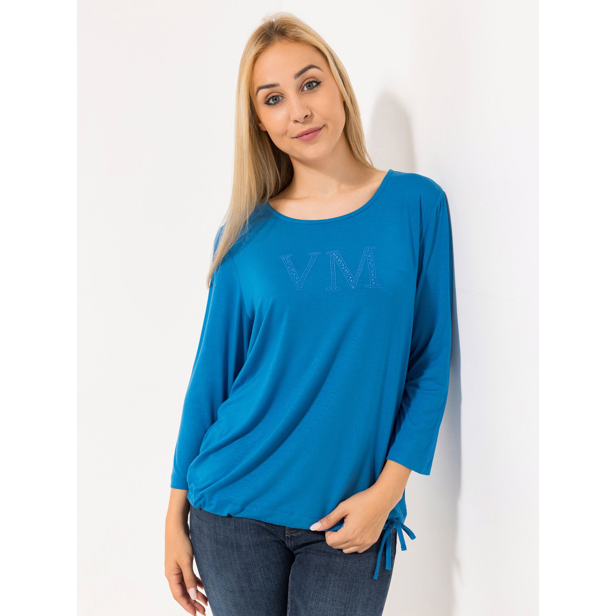 VIA MILANO Shirt, 3/4-Arm Glitter Detail Tunnelzug am Saum mit ECOVERO Viskose