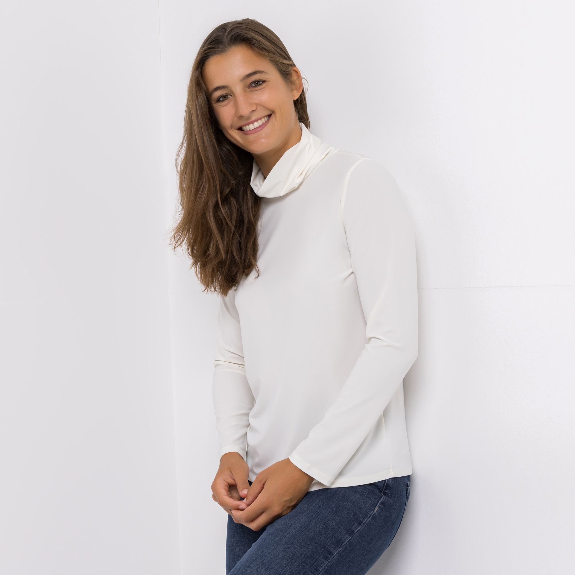 VIA MILANO Shirt, 1/1-Arm Rollkragen uni figurumspielend