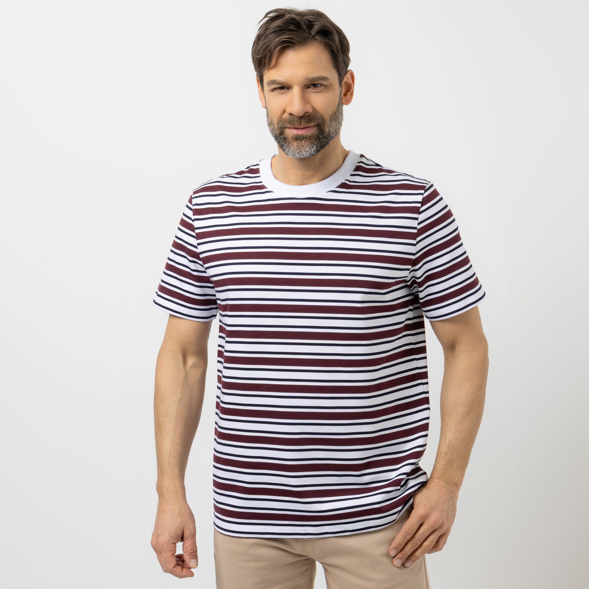 DENIM & CO. Herren-Shirt 1/2-Arm Rundhalsausschnitt Streifen-Design