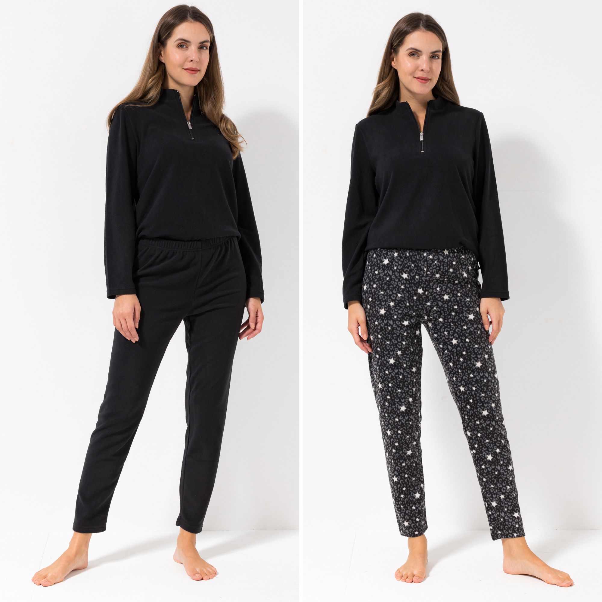 POLARSTERN HOMEWEAR 2 Leggings Flanell Fleece Rundumdehnbund 1x uni, 1x bedruckt