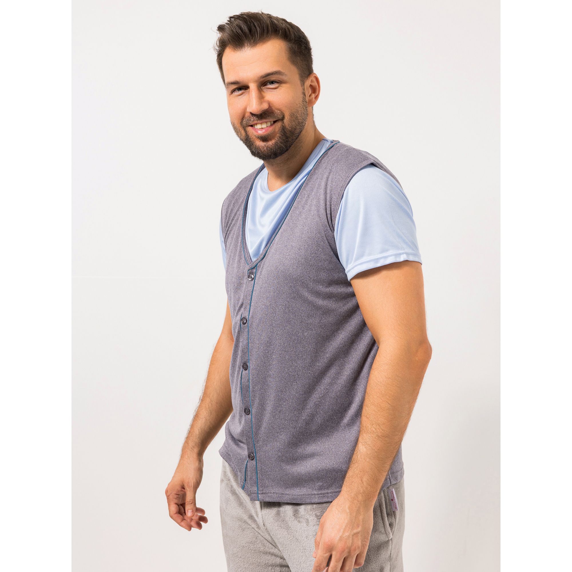 MEN'S TOUCH Weste Mikrofaser Flanell Knopfleiste Melange