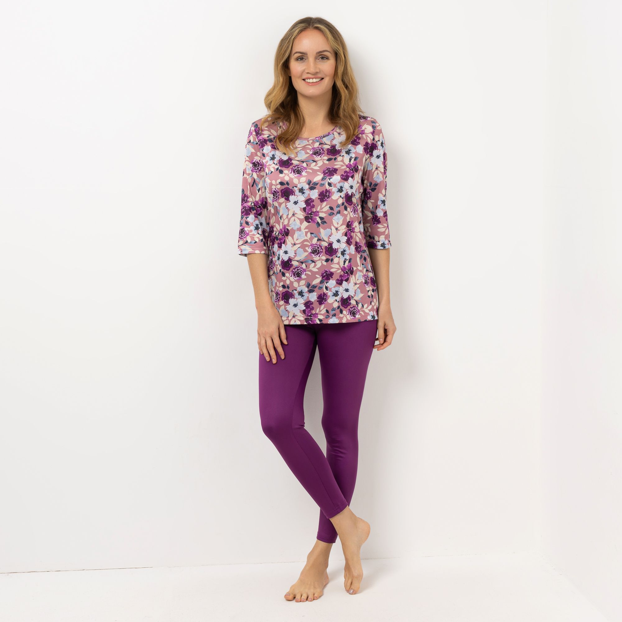 LITTLE ROSE Pyjama-Set Mikrofaser Longshirt, 3/4-Arm Leggings, 1/1-Länge