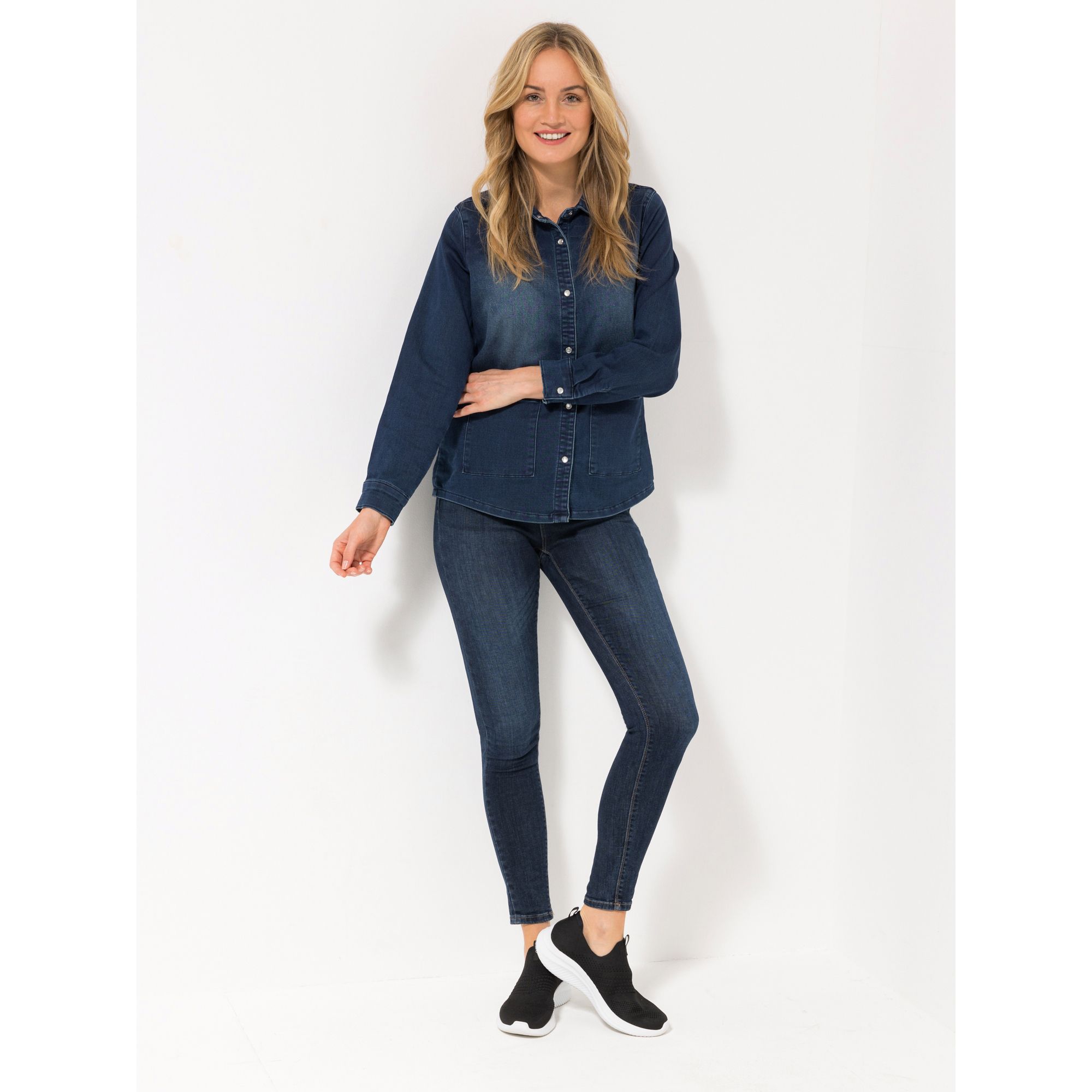 DENIM & CO. Bluse, 1/1-Arm Hemdblusenkragen Knopfleiste aufgesetzte Taschen