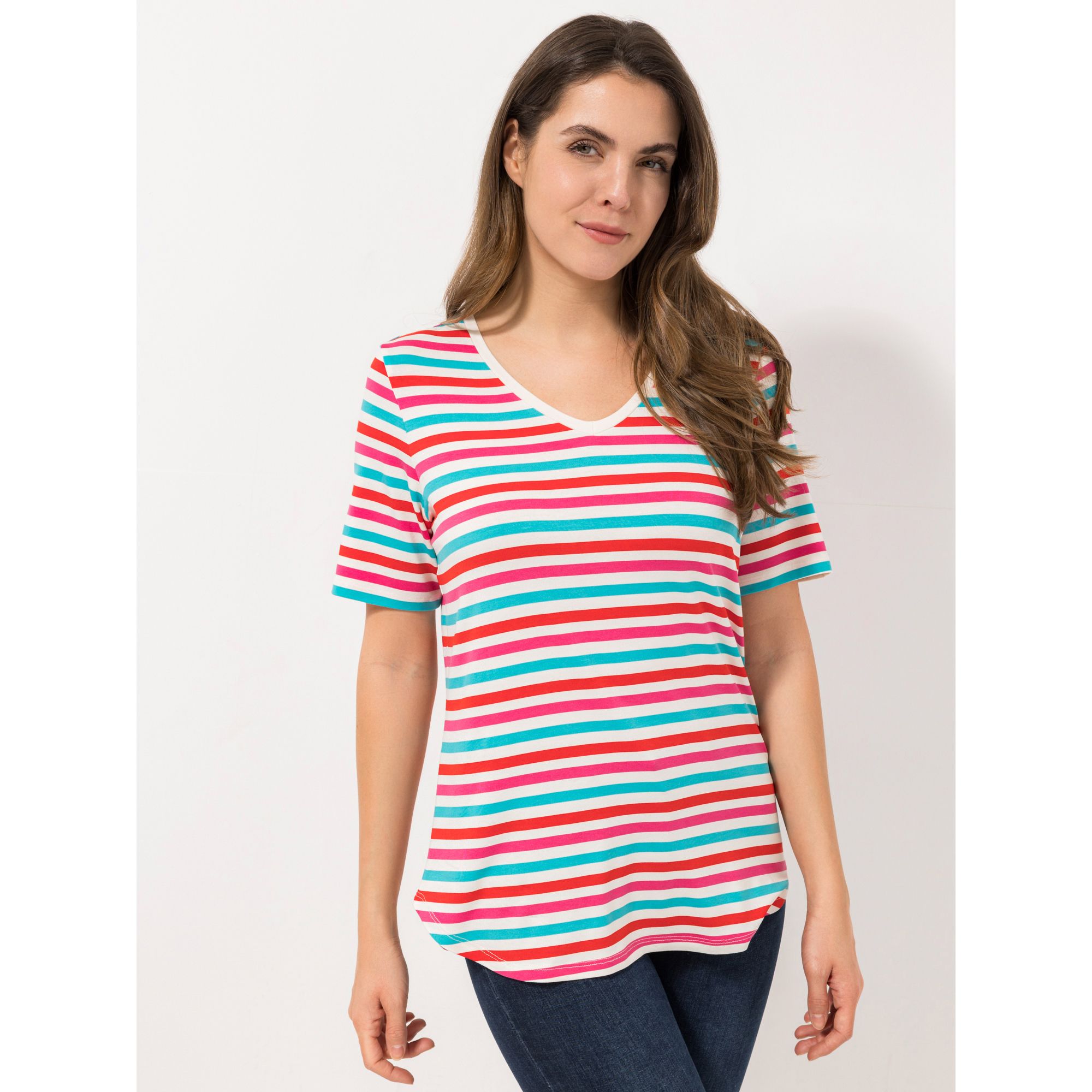 DENIM & CO. Shirt, 1/2-Arm V-Ausschnitt figurumspielend mit ECOVERO Viskose