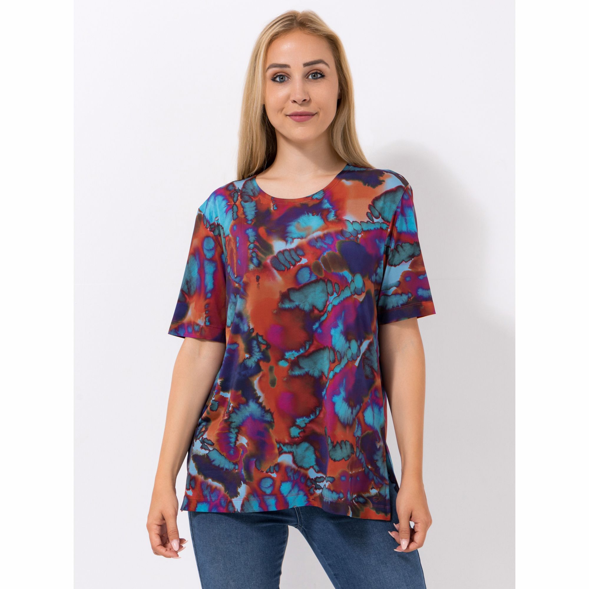 IN-PRINT Shirt, 1/2-Arm Rundhalsausschnitt Seitenschlitze leger-weit