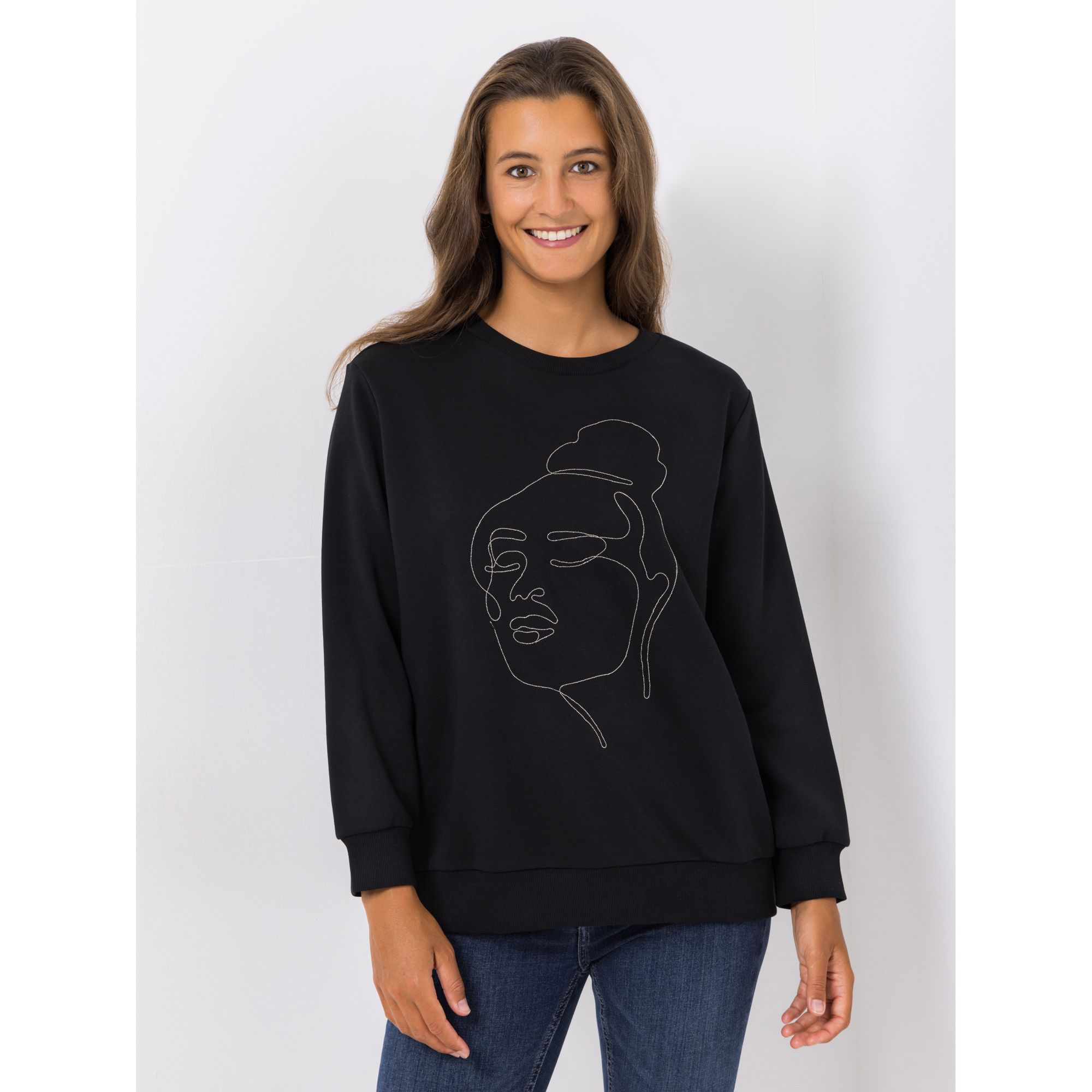 VIA MILANO Sweatshirt, 1/1-Arm Rundhalsausschnitt Ketten-Details oversize