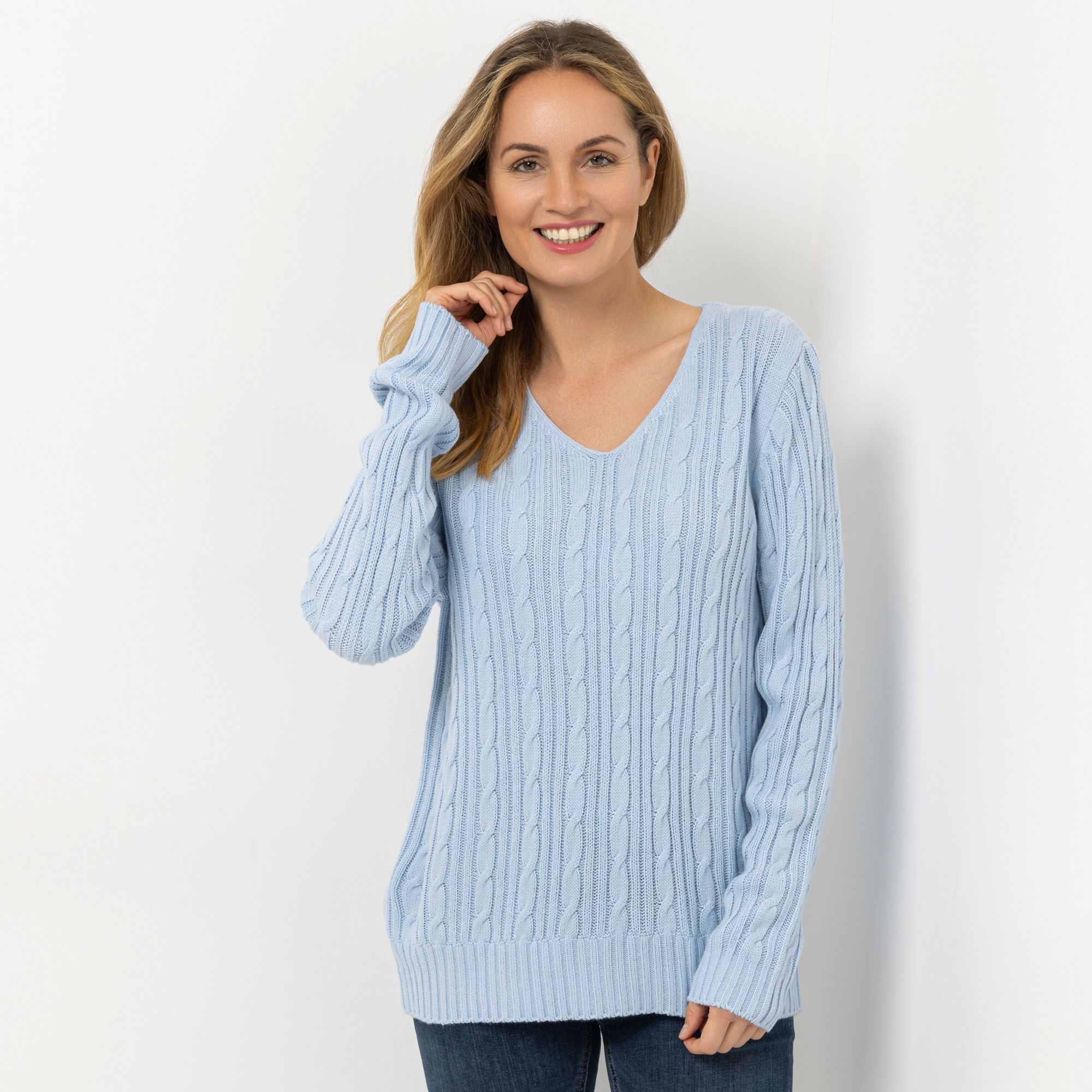 CASHMASOFT Pullover V-Ausschnitt Cashmeregriff Zopfmuster