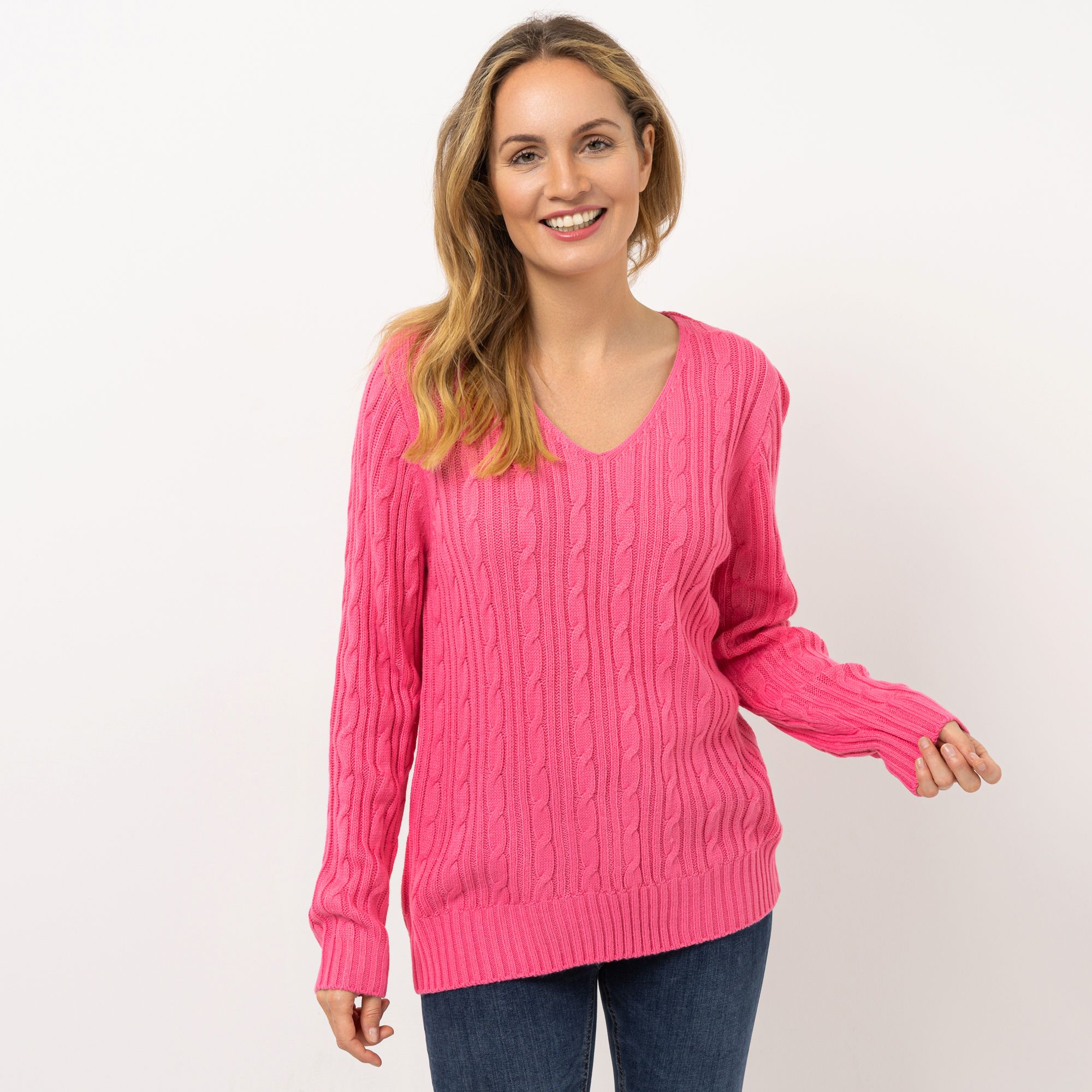 CASHMASOFT Pullover V-Ausschnitt Cashmeregriff Zopfmuster