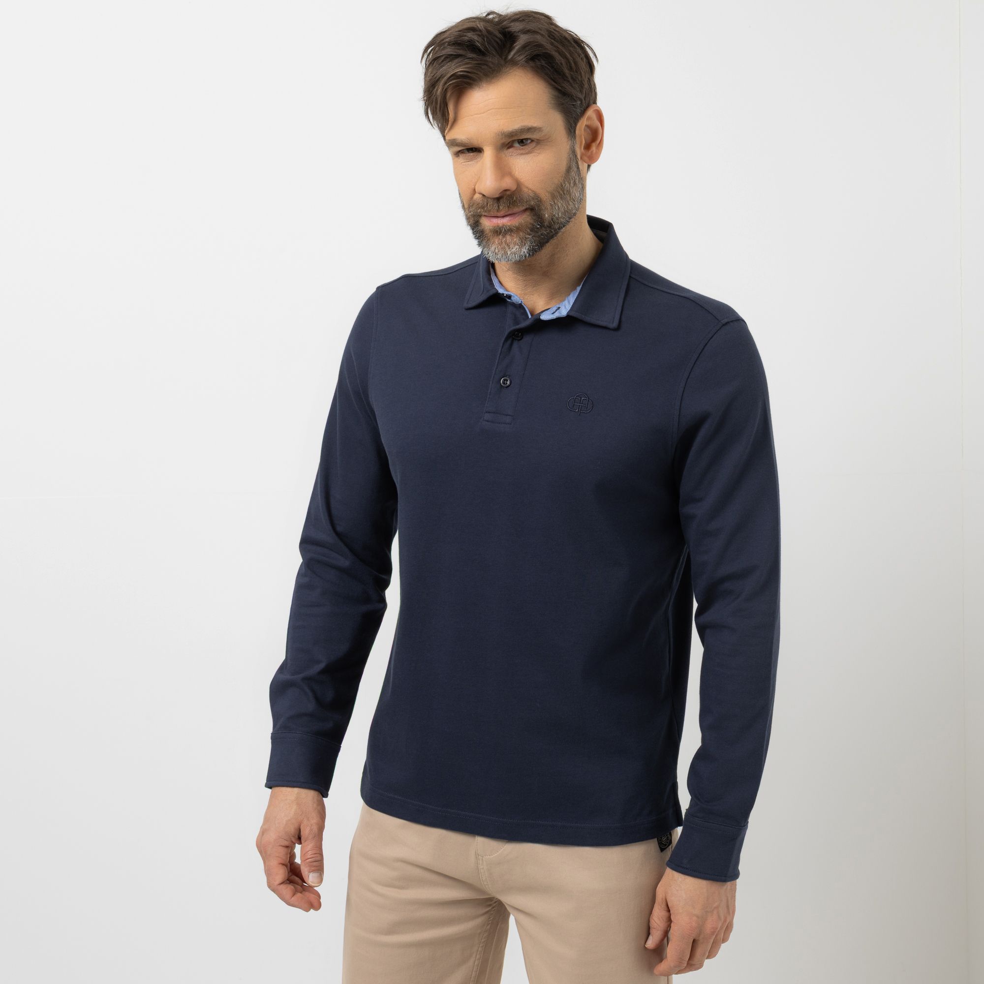 AMINATI® Herren-Longsleeve Langarm Polokragen Knopfleiste