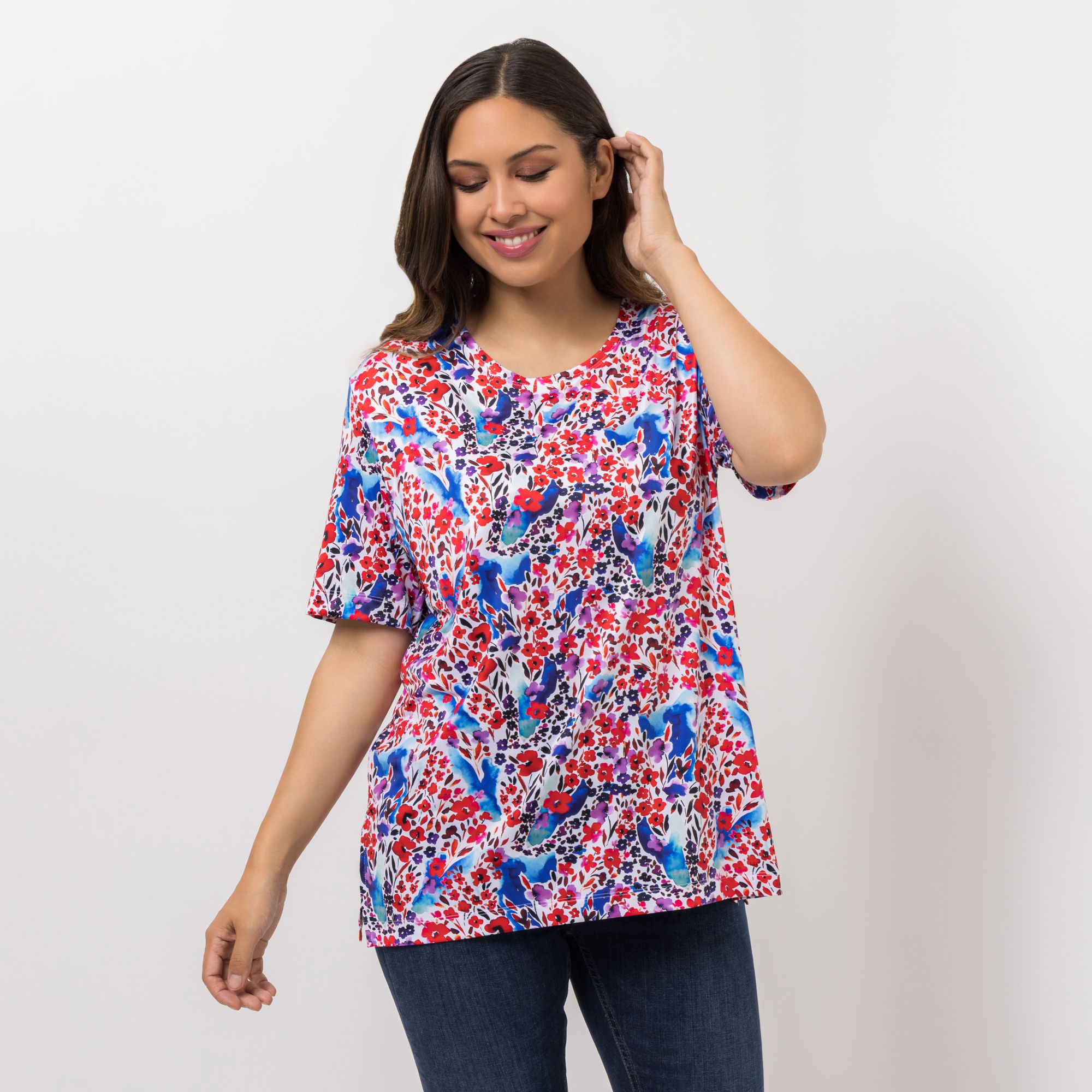 IN-PRINT Shirt, 1/2-Arm Rundhalsausschnitt Seitenschlitze