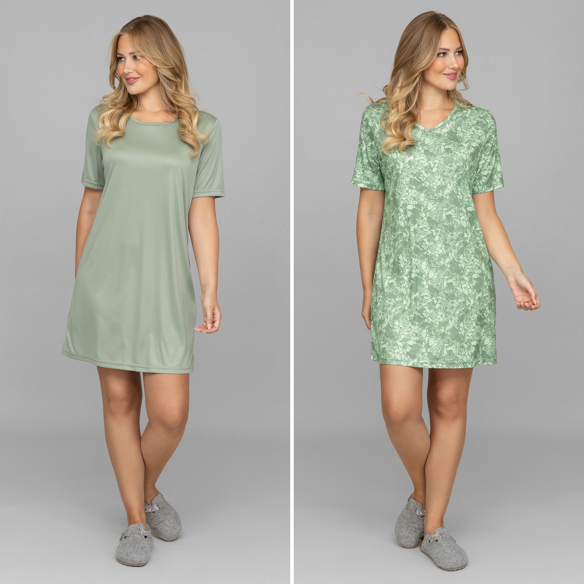 JERYMOOD HOMEWEAR 2 Bigshirts, 1/2-Arm Mikrofaser 1x uni 1x bedruckt