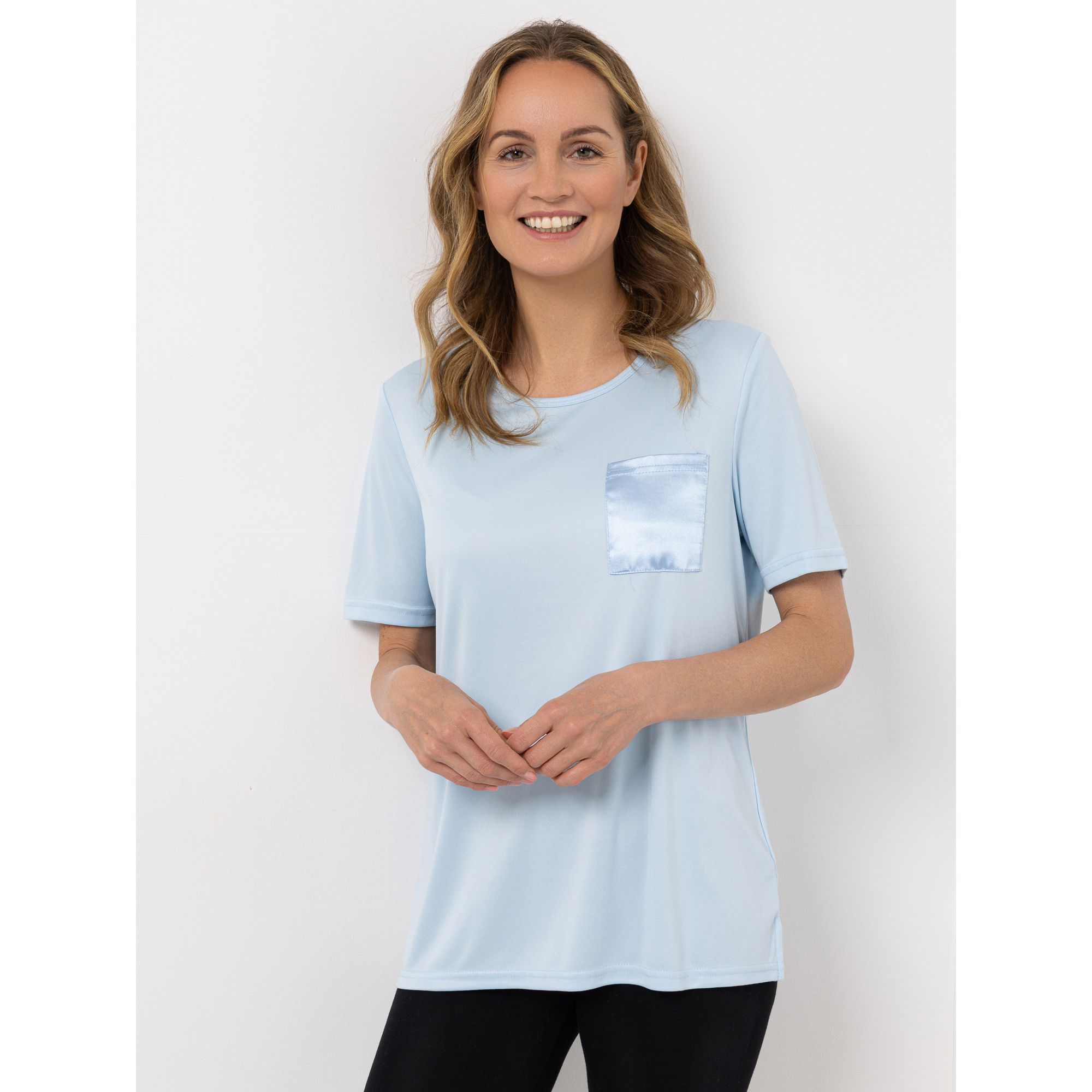 JERYMOOD HOMEWEAR Shirt, 1/2-Arm Mikrofaser Satin-Brusttasche Rundhalsausschnitt