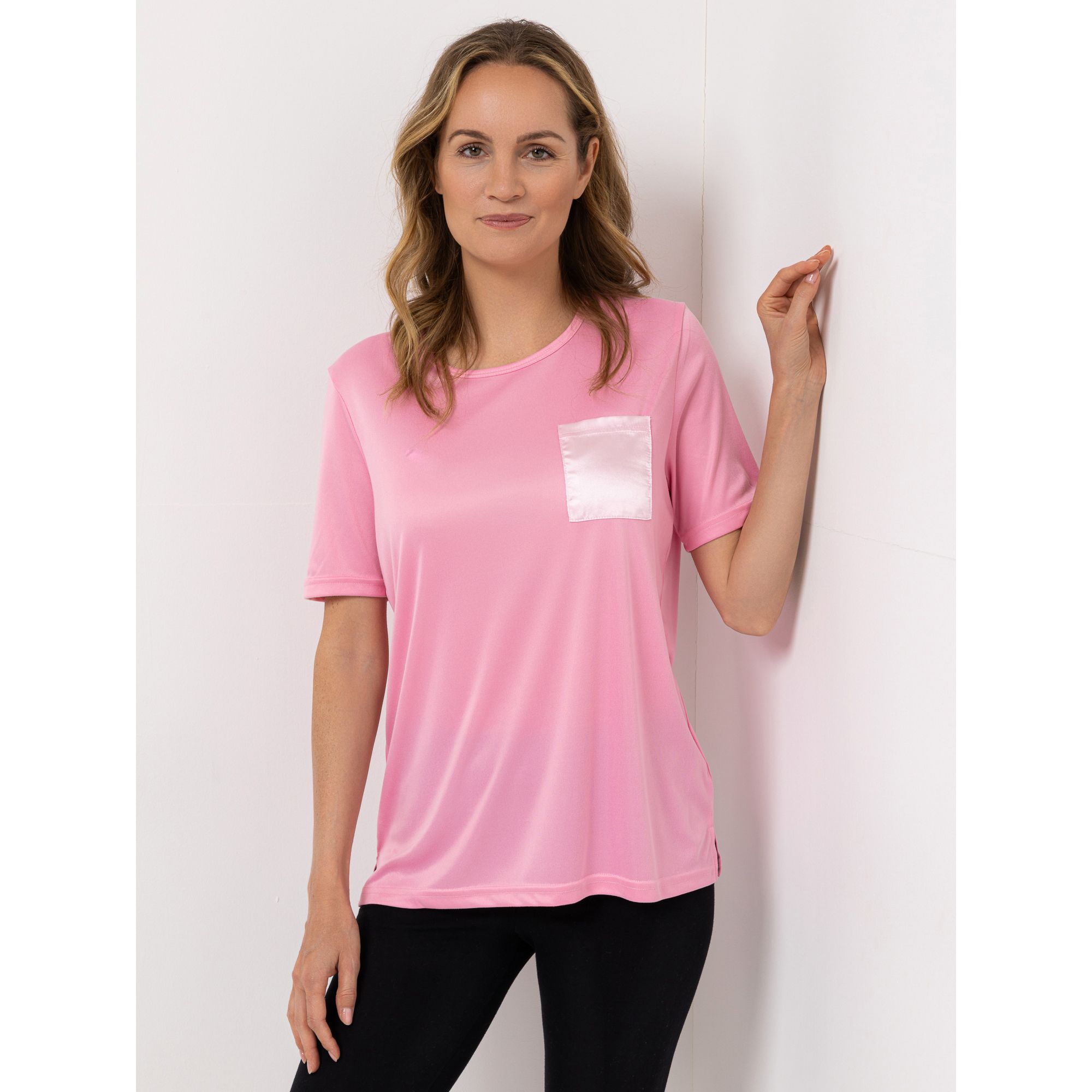 JERYMOOD HOMEWEAR Shirt, 1/2-Arm Mikrofaser Satin-Brusttasche Rundhalsausschnitt