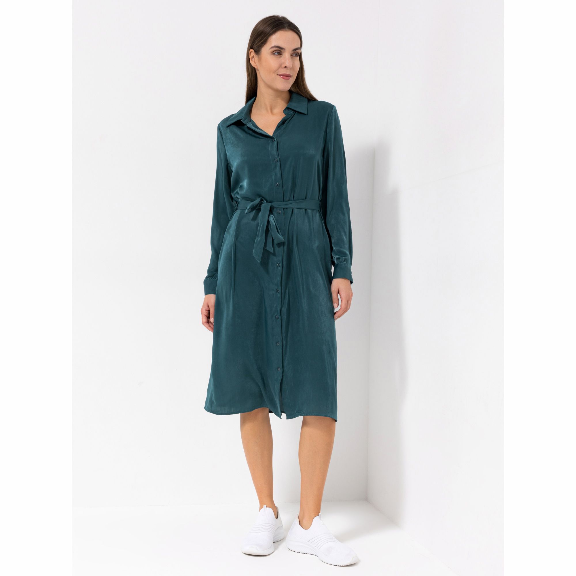 VIA MILANO Kleid, 1/1-Arm Hemdblusenkragen Knopfleiste Bindegürtel