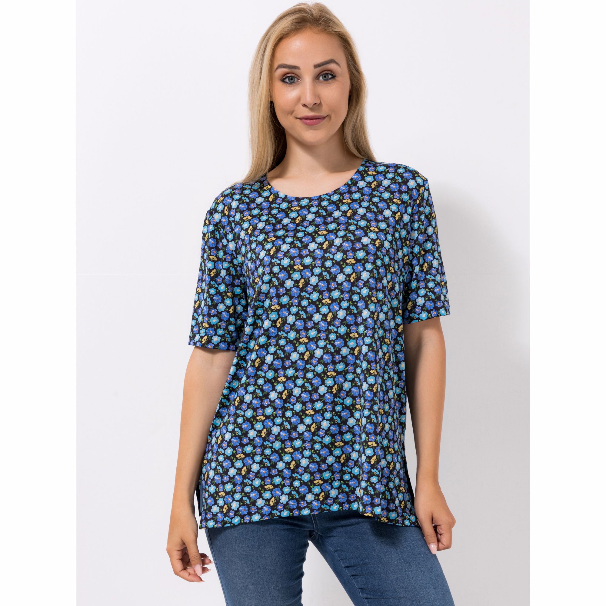 IN-PRINT Shirt, 1/2-Arm Rundhalsausschnitt Seitenschlitze leger-weit