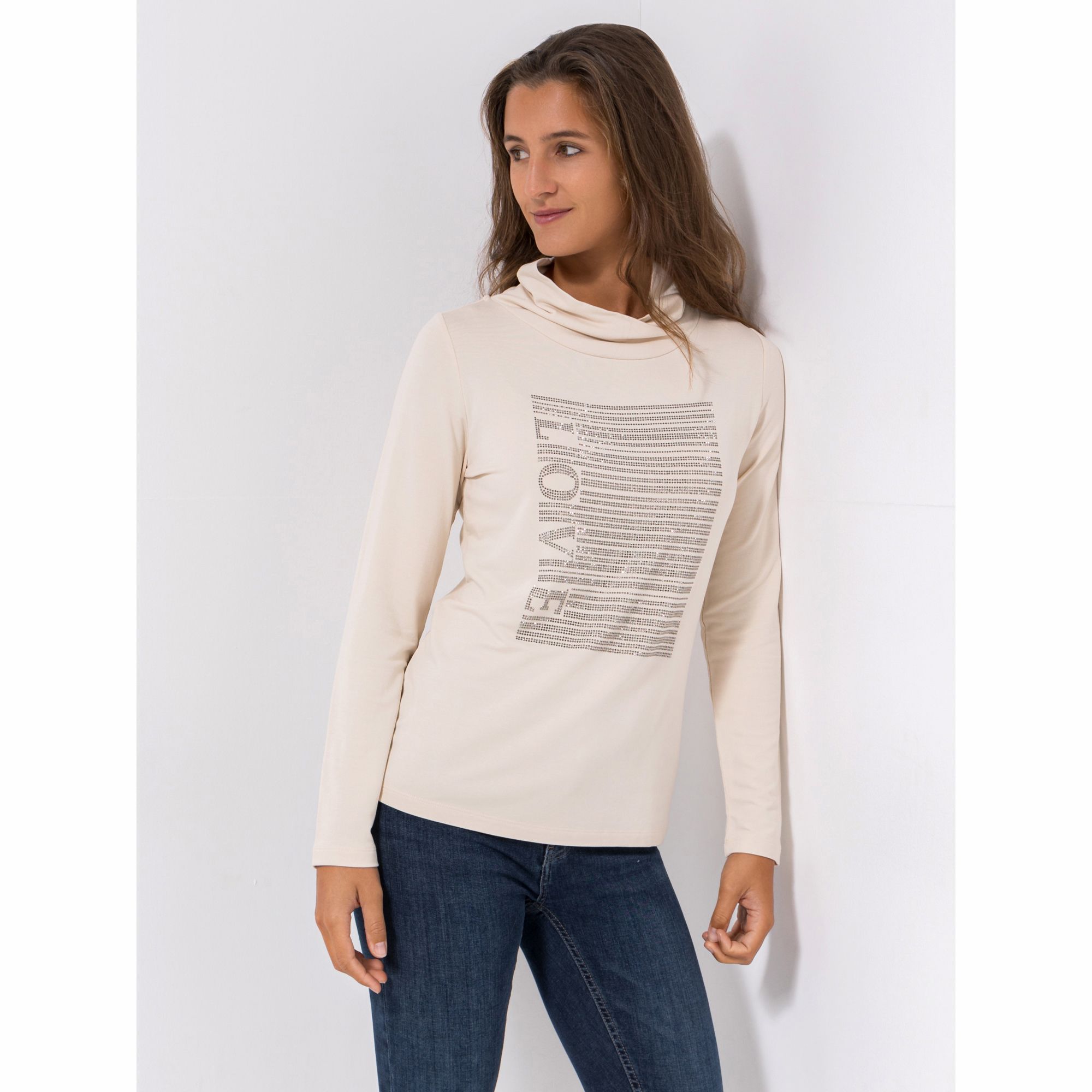 VIA MILANO Shirt, 1/1-Arm Rollkragen Steinchen figurumspielend