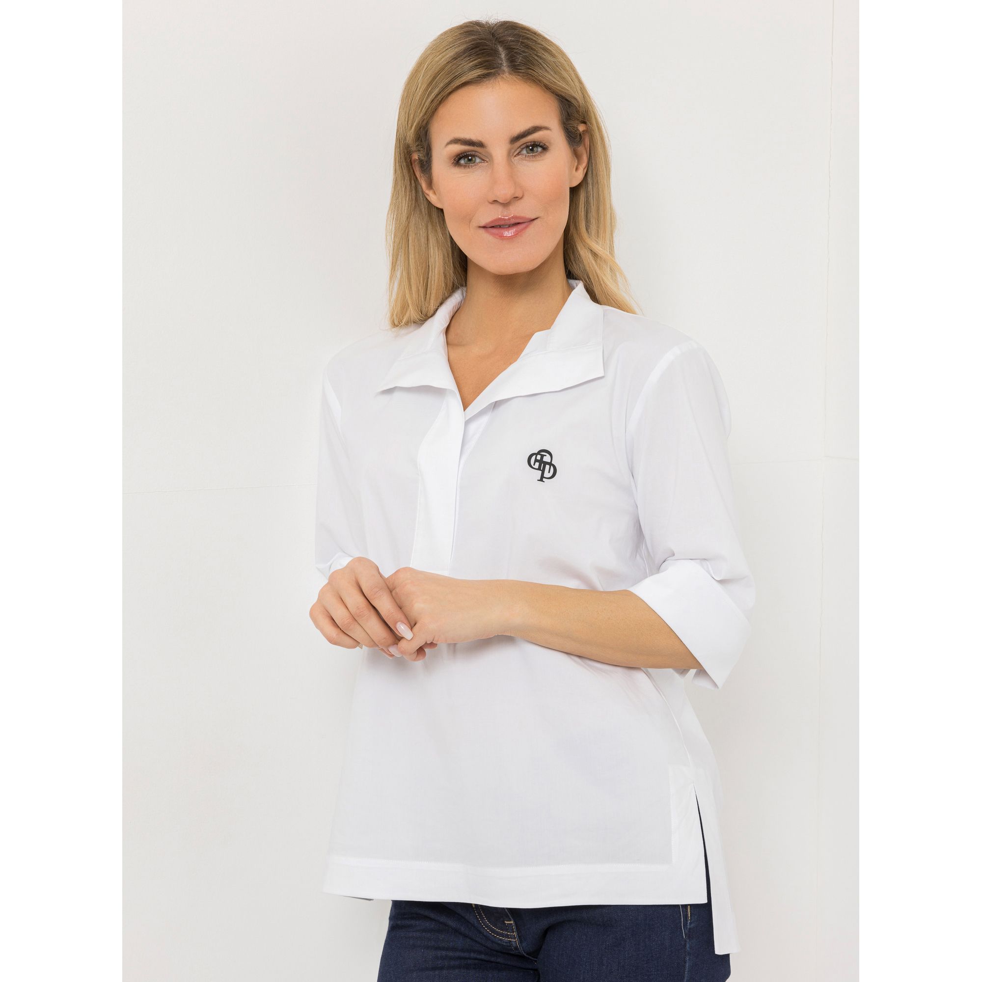 AMINATI® Bluse, 3/4-Arm Zierkragen Seitenschlitze Längenunterschied