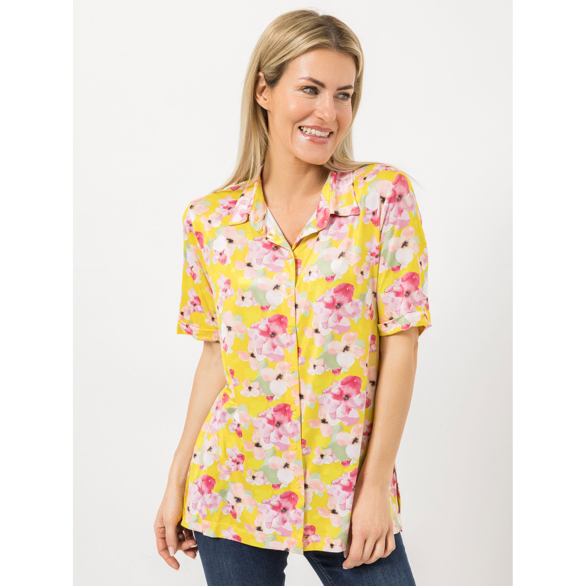 IN-PRINT Bluse, 1/2-Arm Knopfleiste Seitenschlitze Blumendruck