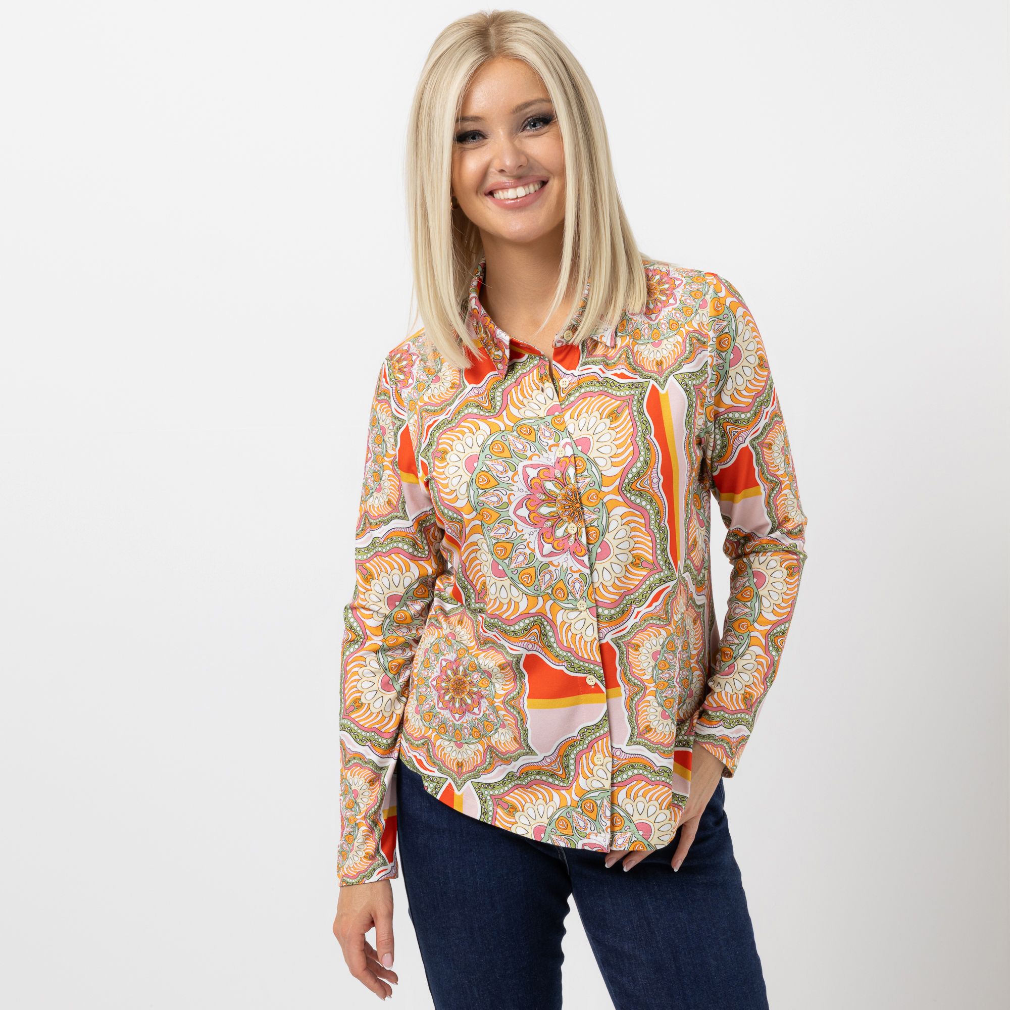 AMINATI® Jerseybluse, Langarm Knopfleiste Allover-Druck mit ECOVERO Viskose