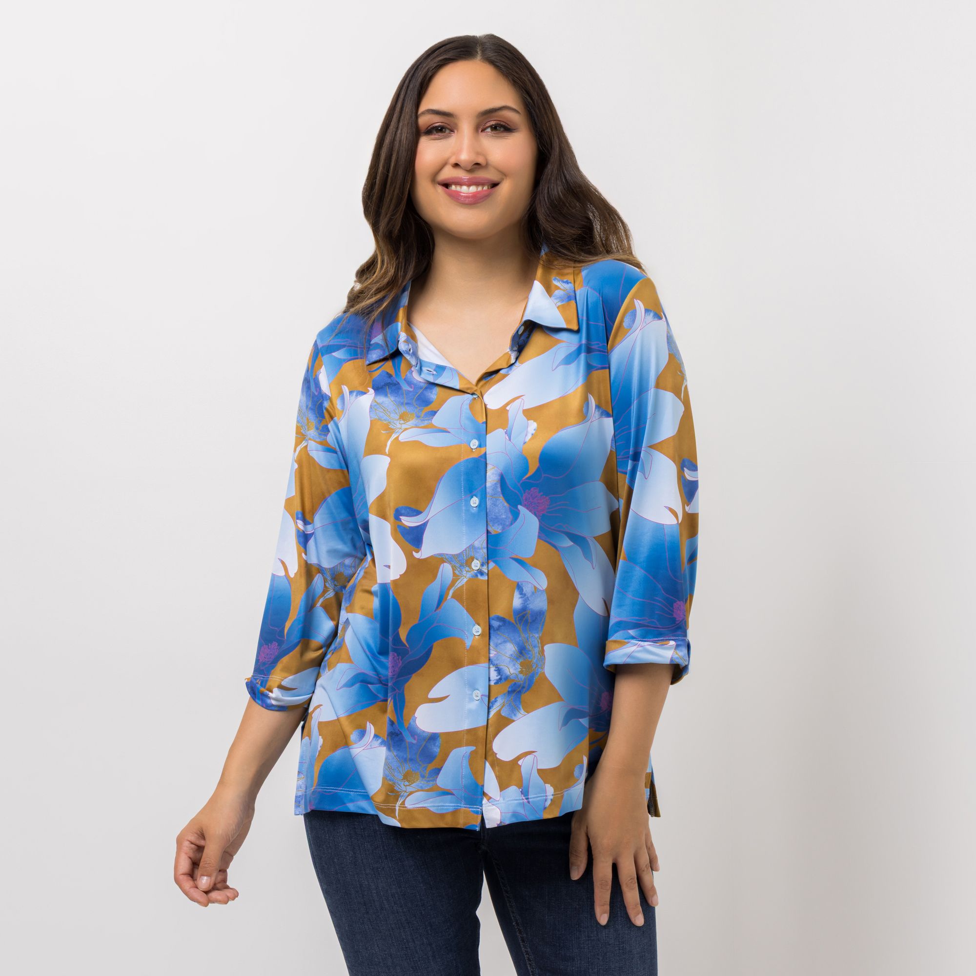 IN-PRINT Bluse, 3/4-Arm Knopfleiste Seitenschlitze bedruckt