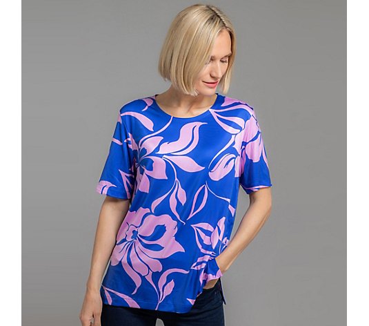 IN-PRINT Shirt, 1/2-Arm Rundhalsausschnitt Seitenschlitze floraler Druck