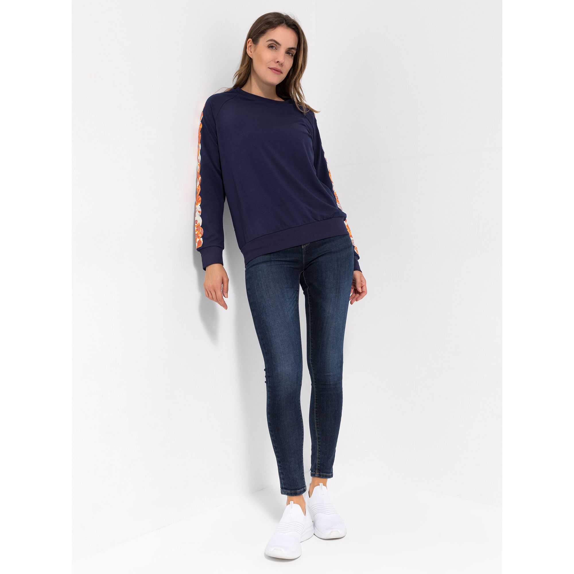 DENIM & CO. Sweatshirt, 1/1-Arm Rundhalsausschnitt Streifenverzierung figurumspielend