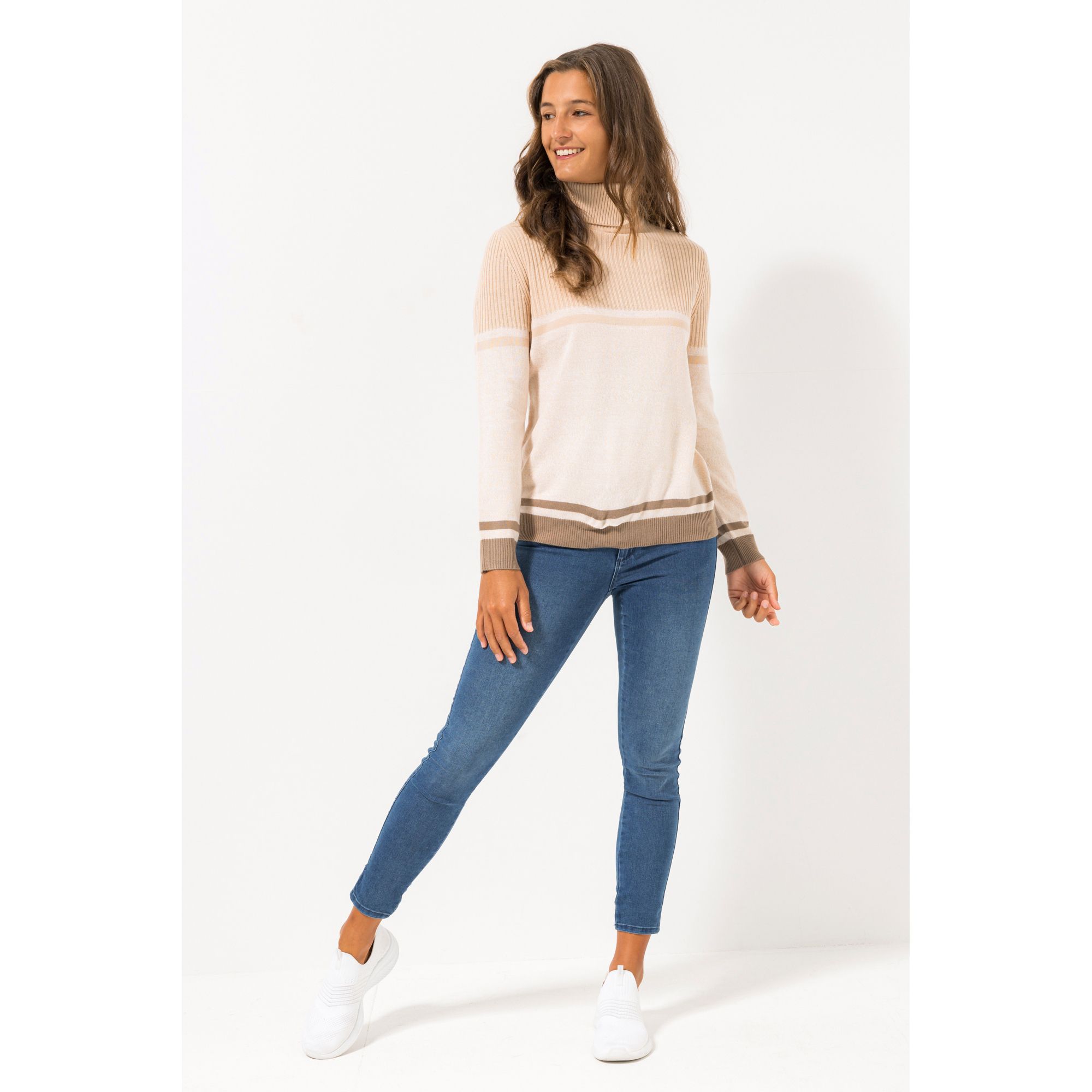 CASHMASOFT Pullover, 1/1-Arm Cashmeregriff Rollkragen Kontraststreifen