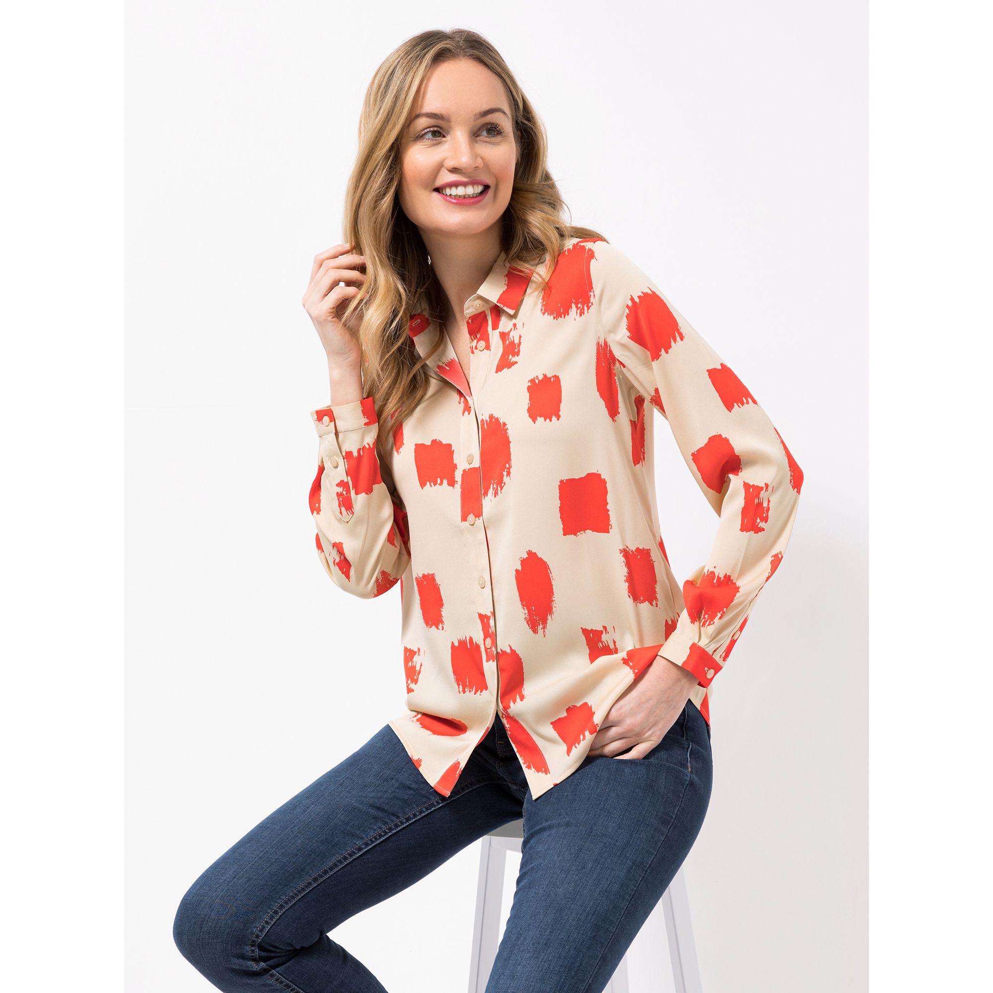 VIA MILANO Bluse, 1/1-Arm Kragen Knopfleiste Allover-Druck