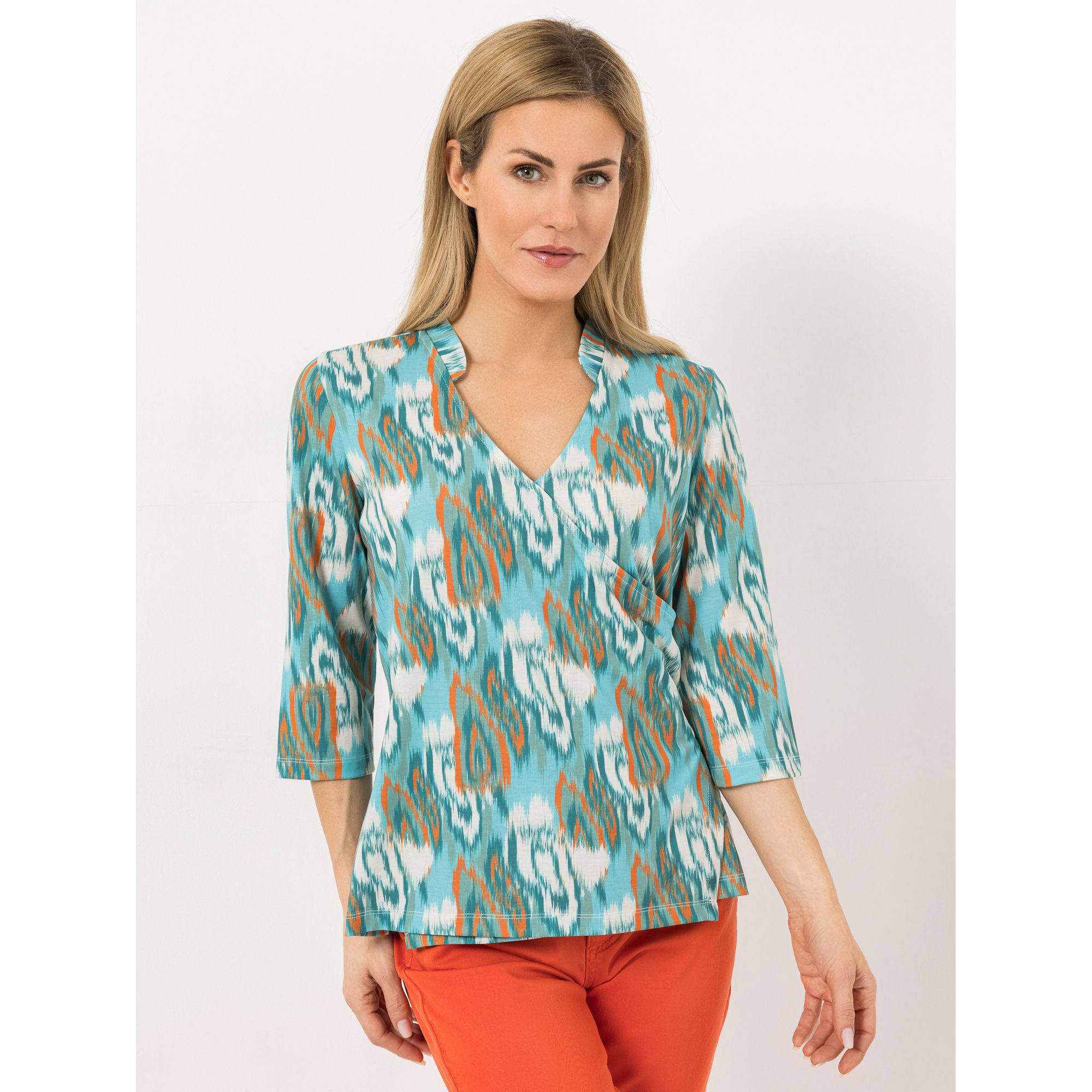 AMINATI® Shirt, 3/4-Arm Wickeloptik Stehkragen Allover-Druck