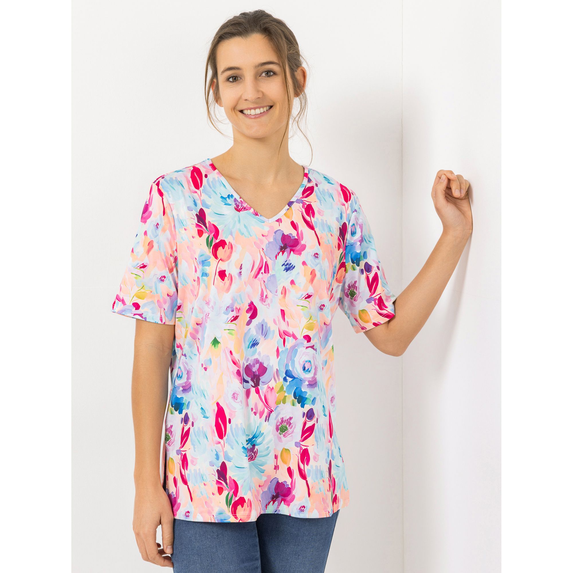 IN-PRINT Shirt 1/2-Arm V-Ausschnitt Blumendruck