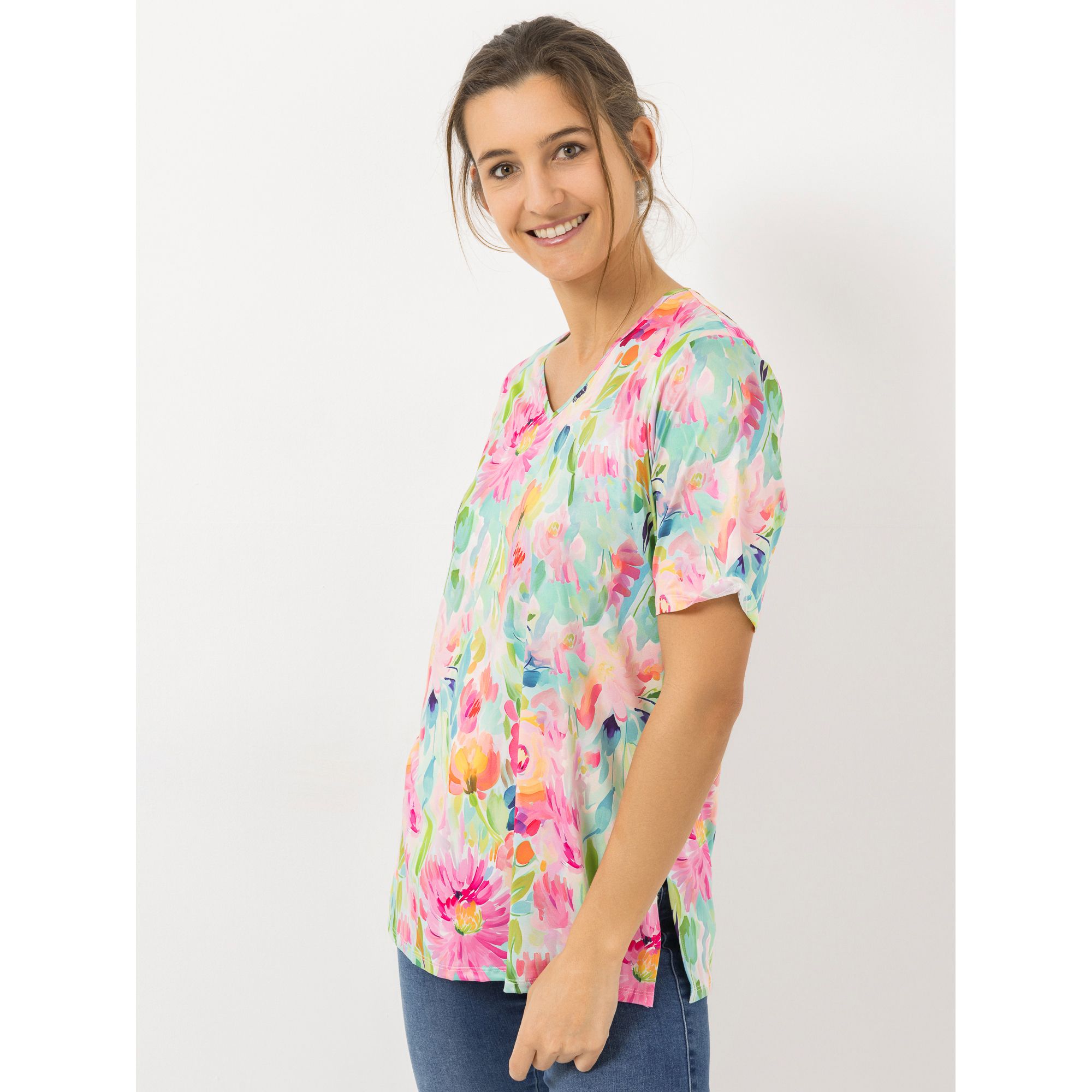 IN-PRINT Shirt 1/2-Arm V-Ausschnitt Blumendruck