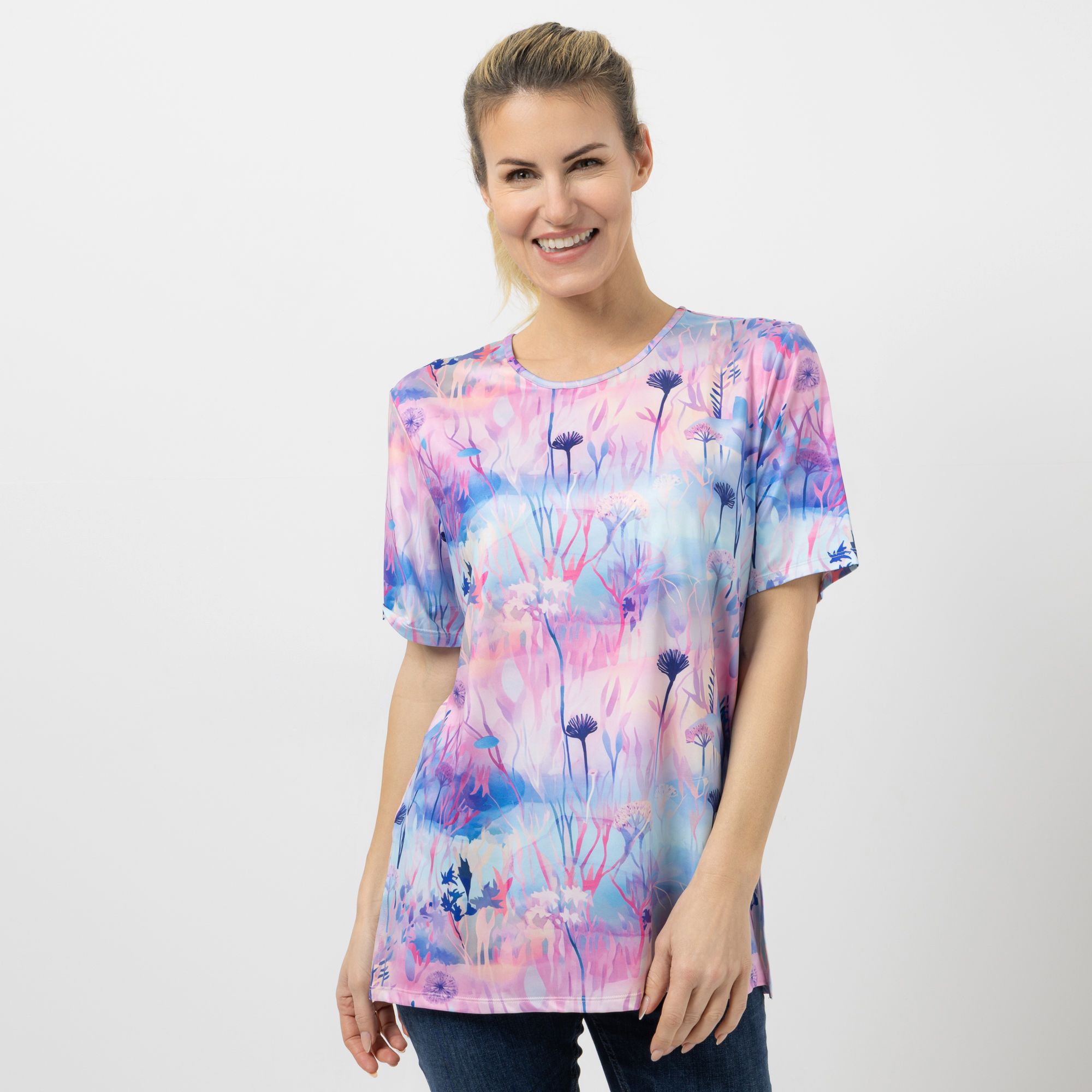 IN-PRINT Shirt, 1,2/-Arm Rundhalsausschnitt Seitenschlitze