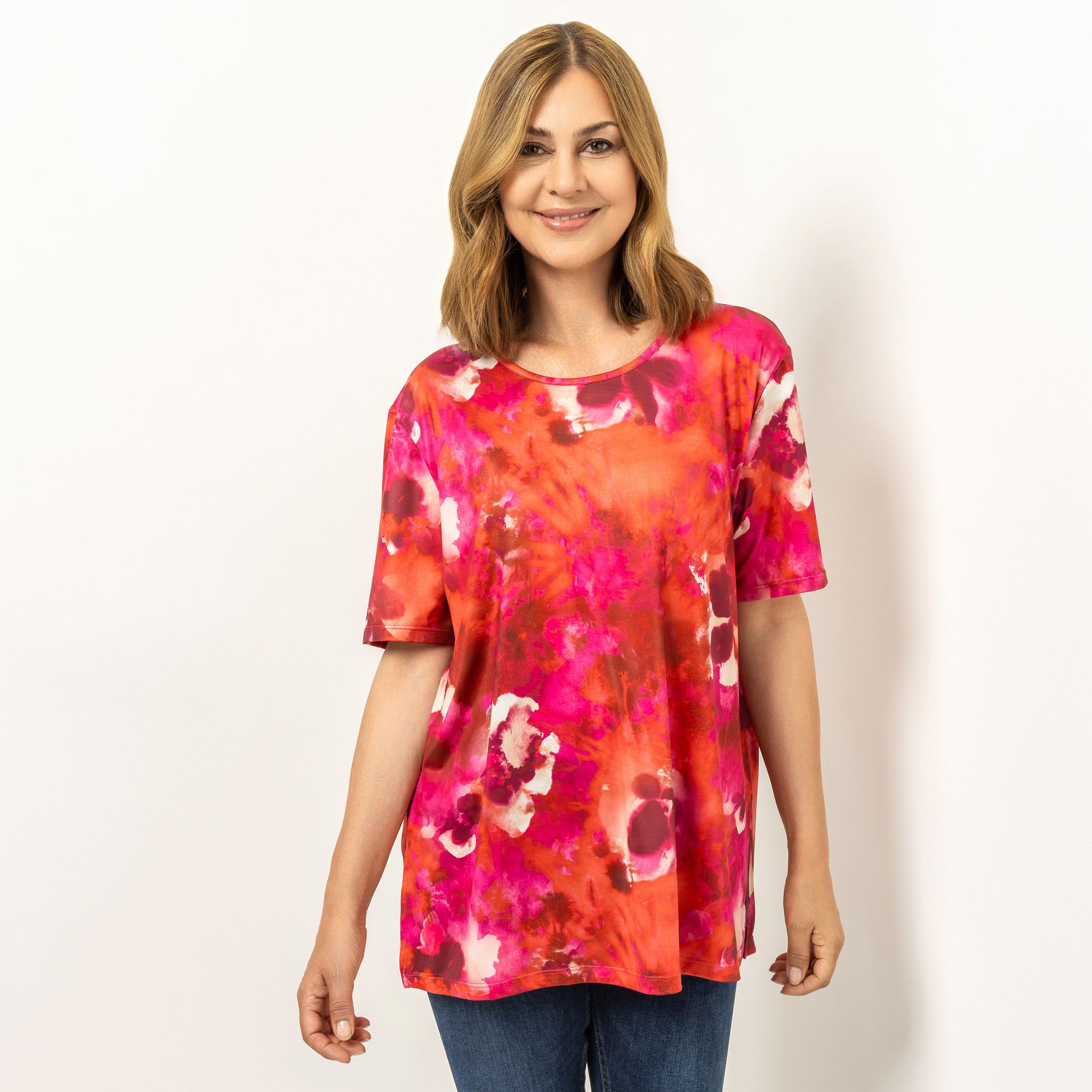 IN-PRINT Shirt, 1/2-Arm Rundhalsausschnitt Seitenschlitze bedruckt