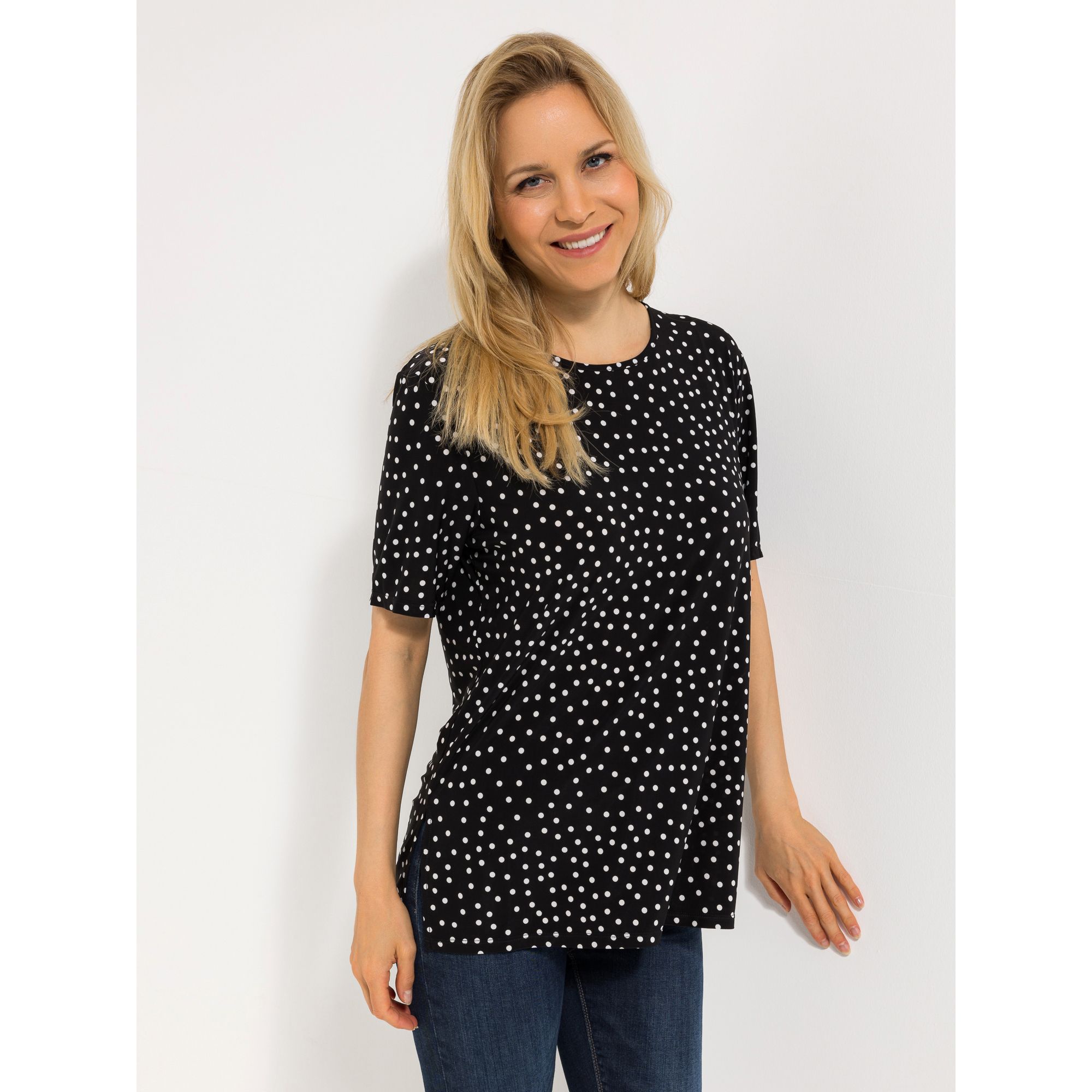 IN-PRINT Shirt, 1/2-Arm Rundhalsausschnitt Seitenschlitze Punktedruck