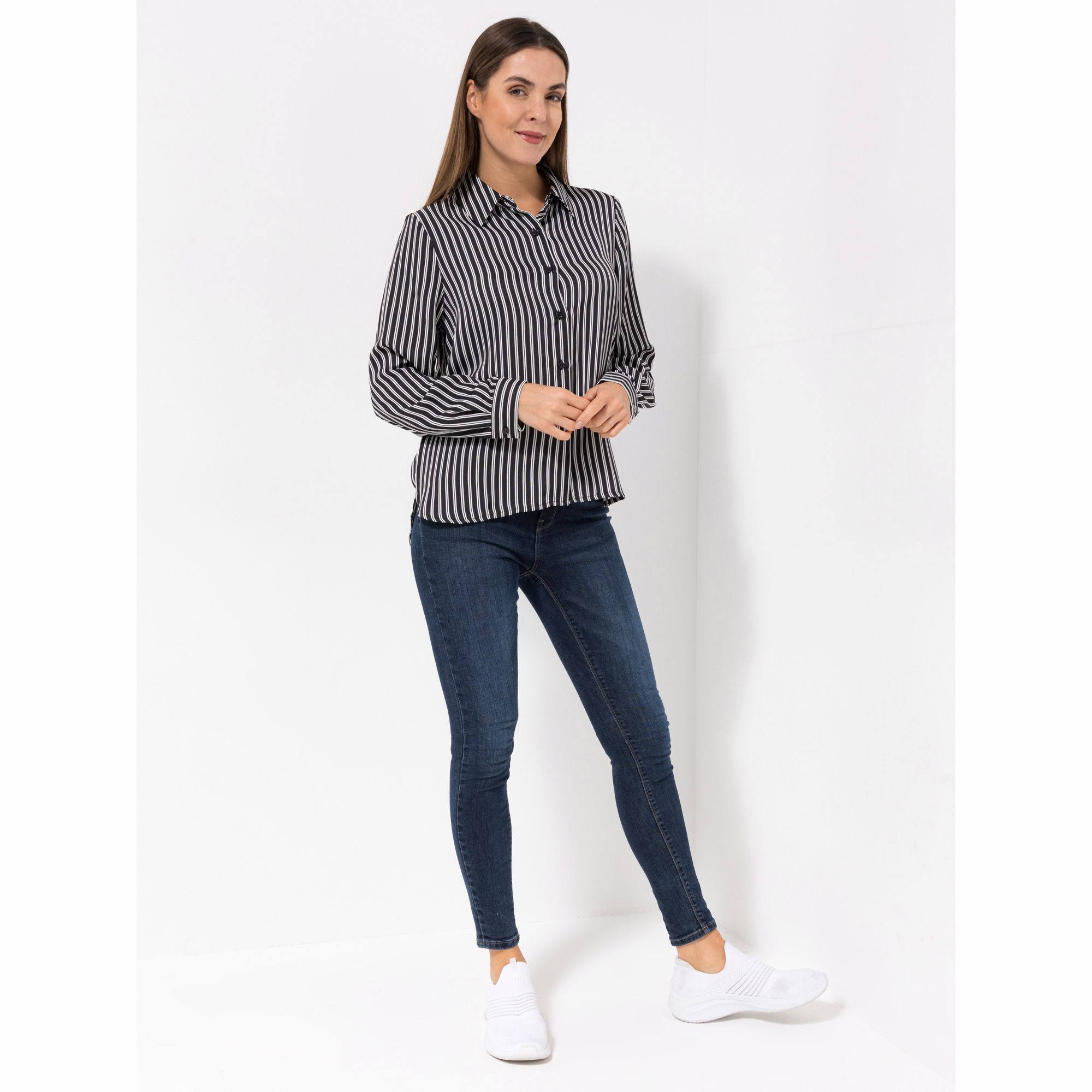 VIA MILANO Bluse, 1/1-Arm Hemdblusenkragen Knopfleiste leger weit