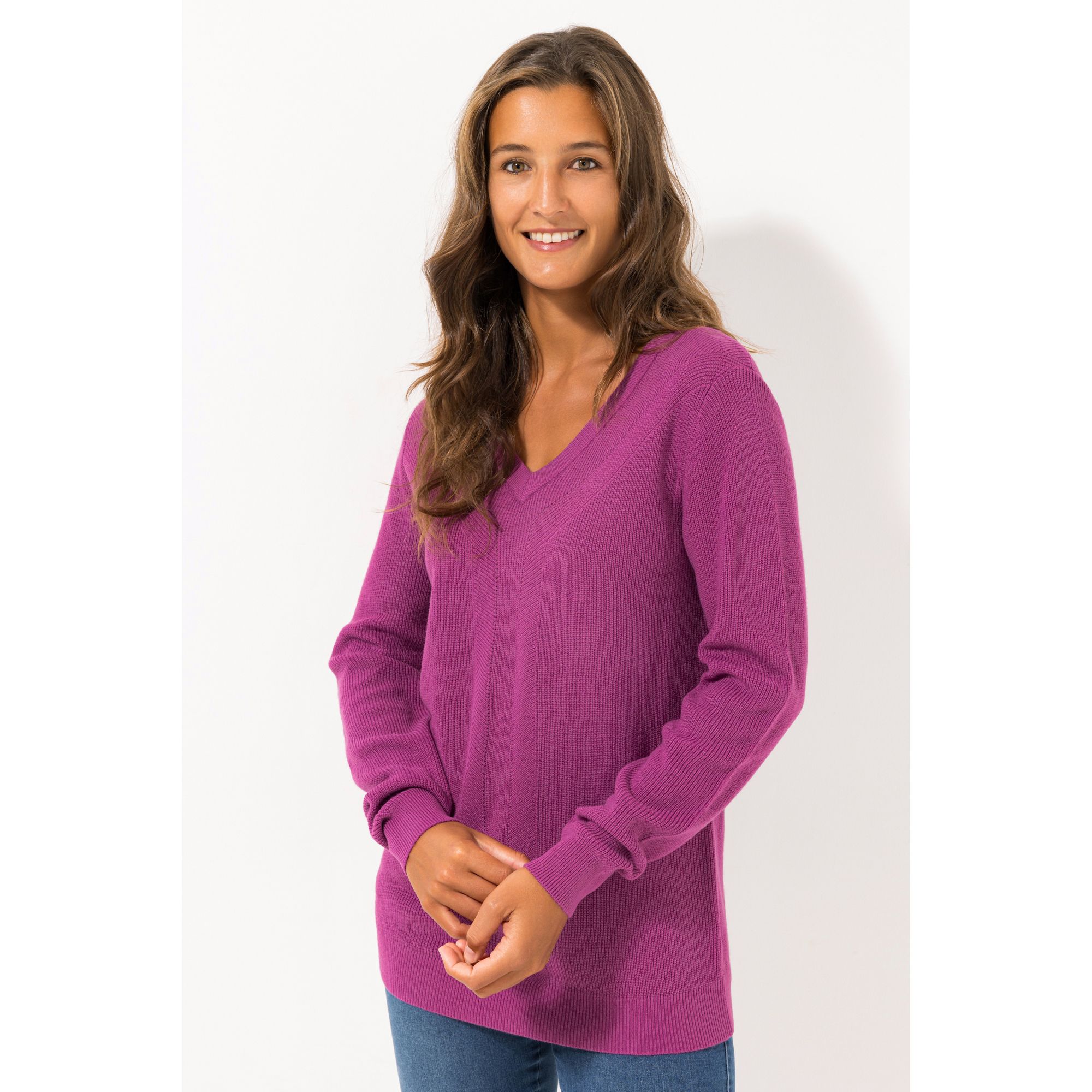 CASHMASOFT Pullover, 1/1-Arm Cashmeregriff V-Ausschnitt Strukturstrick