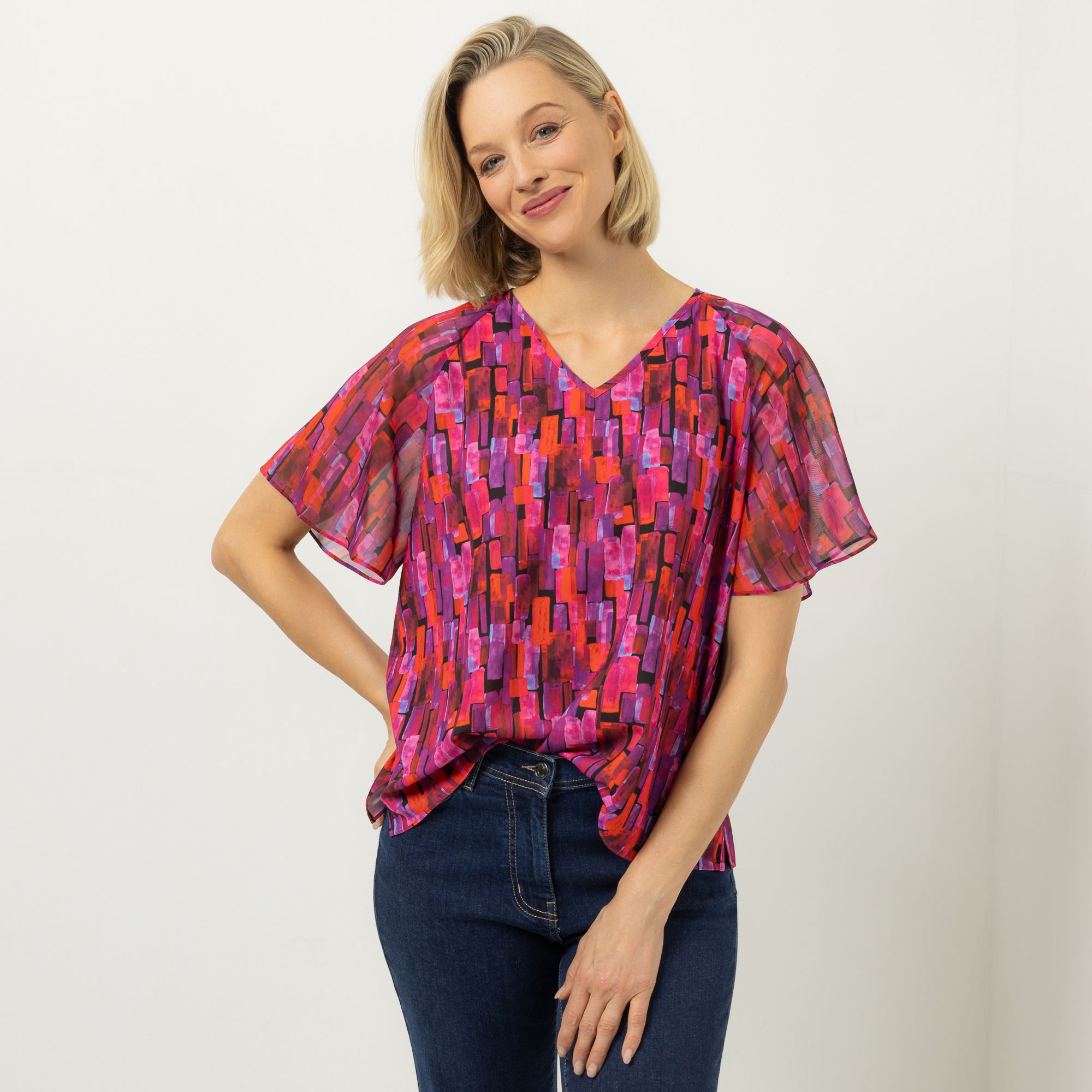 AMINATI® Bluse, 1/2-Arm V-Ausschnitt Raglanärmel Allover-Druck