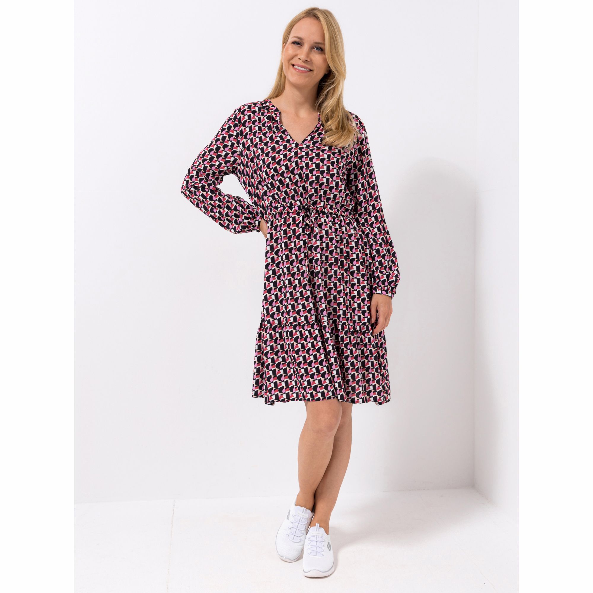 VIA MILANO Kleid, 1/1-Arm Bindeband in der Taille knieumspielend