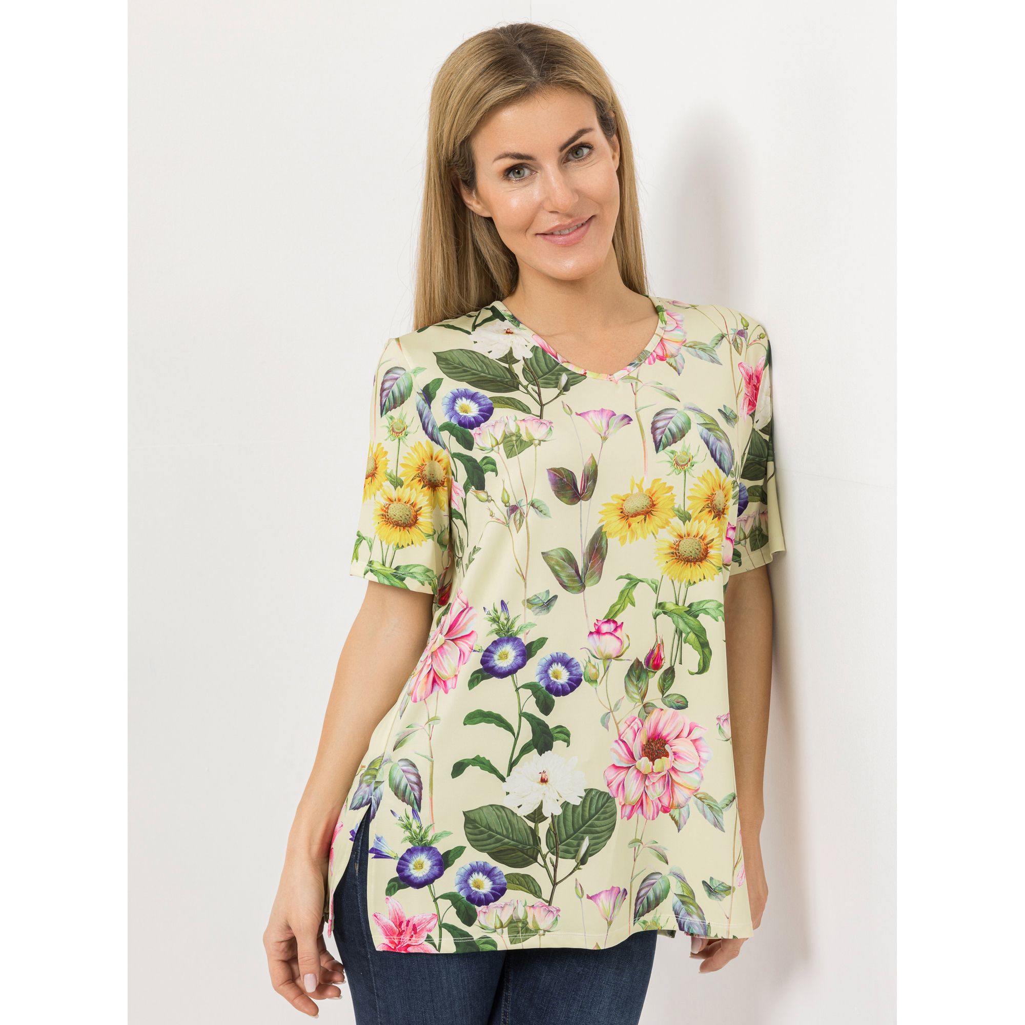 IN-PRINT Shirt 1/2-Arm V-Ausschnitt Blumendruck