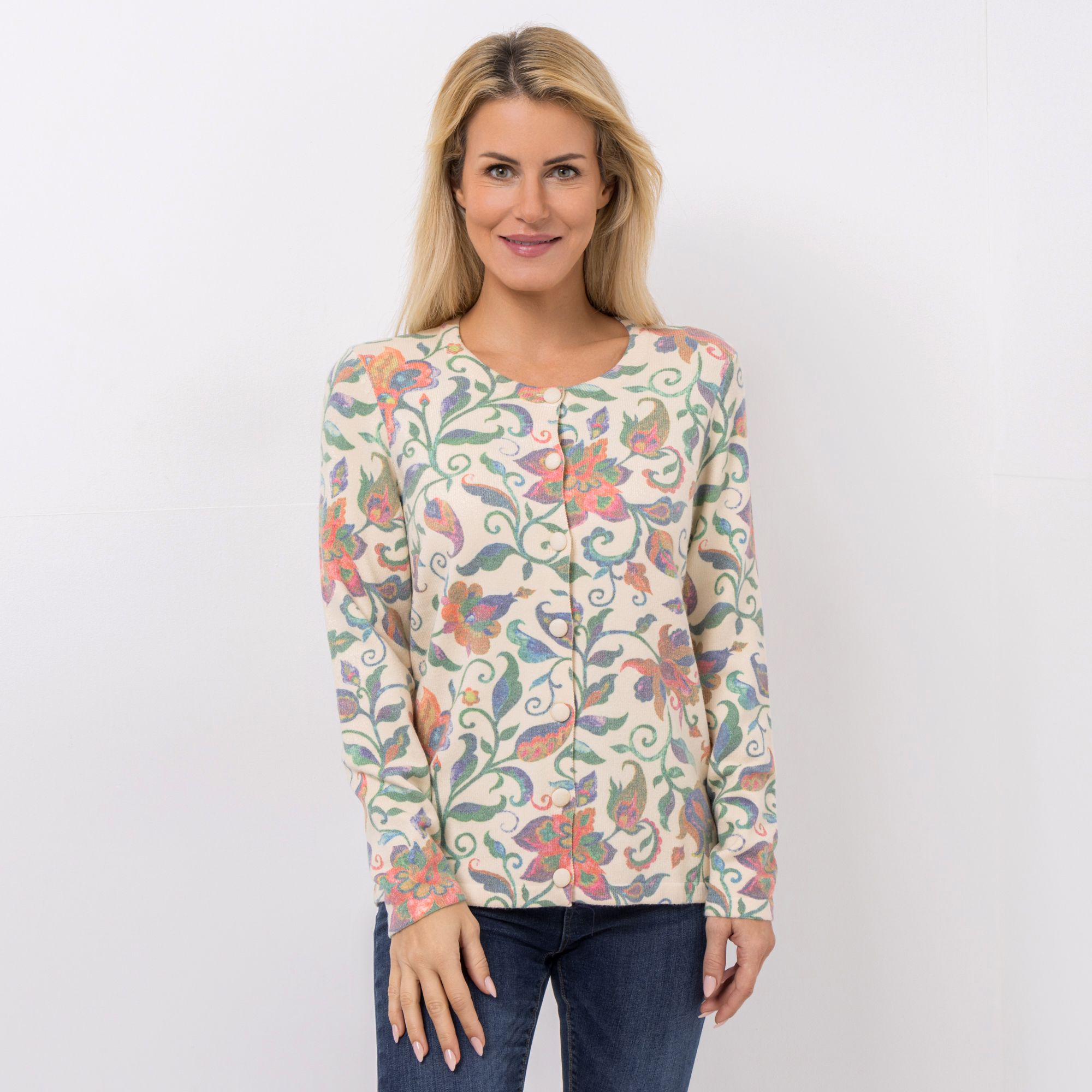 CASHMASOFT Cardigan Knopfleiste Cashmeregriff Allover-Blumen-Druck