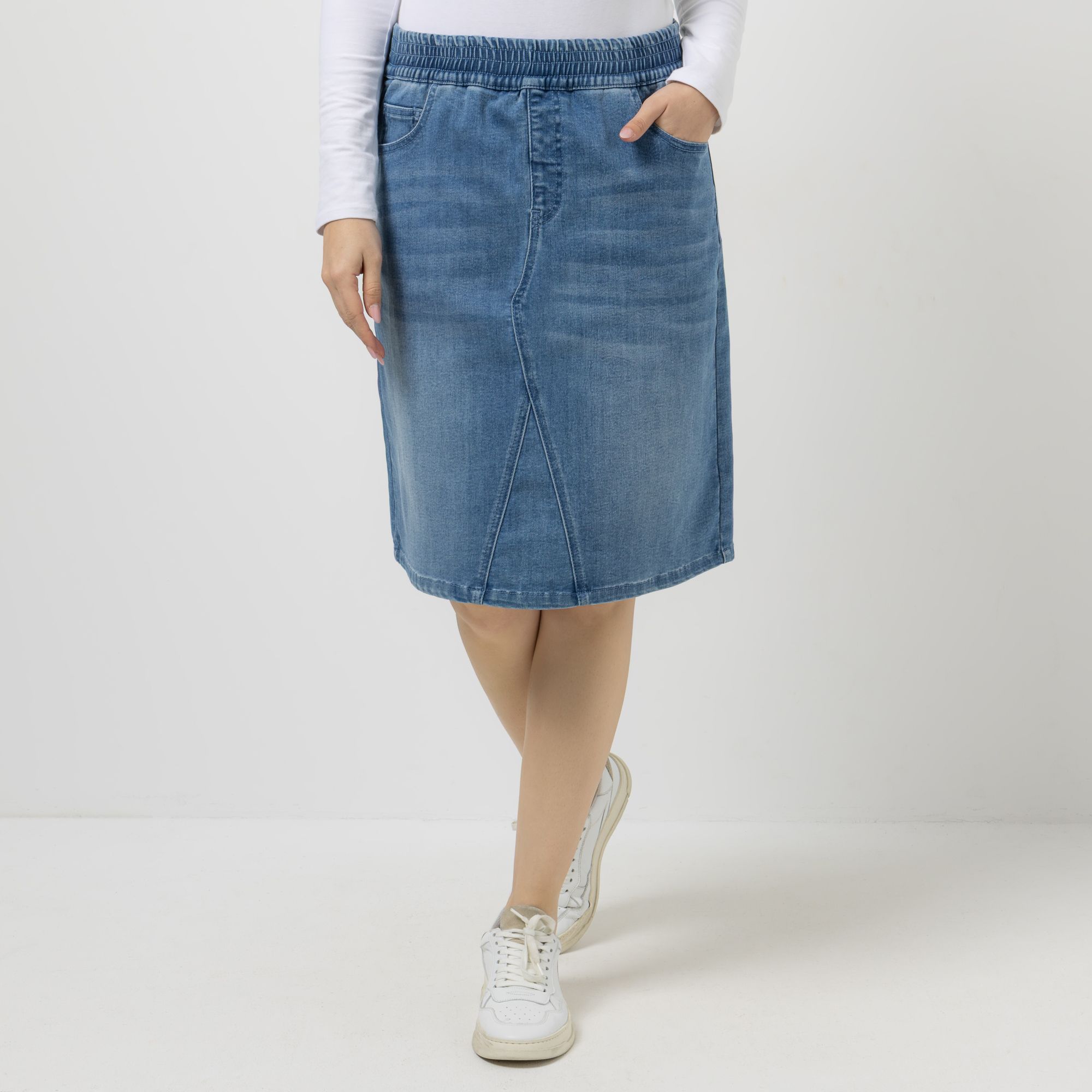 DENIM & CO. Jeansrock Rundumdehnbund Eingrifftaschen knieumspielend