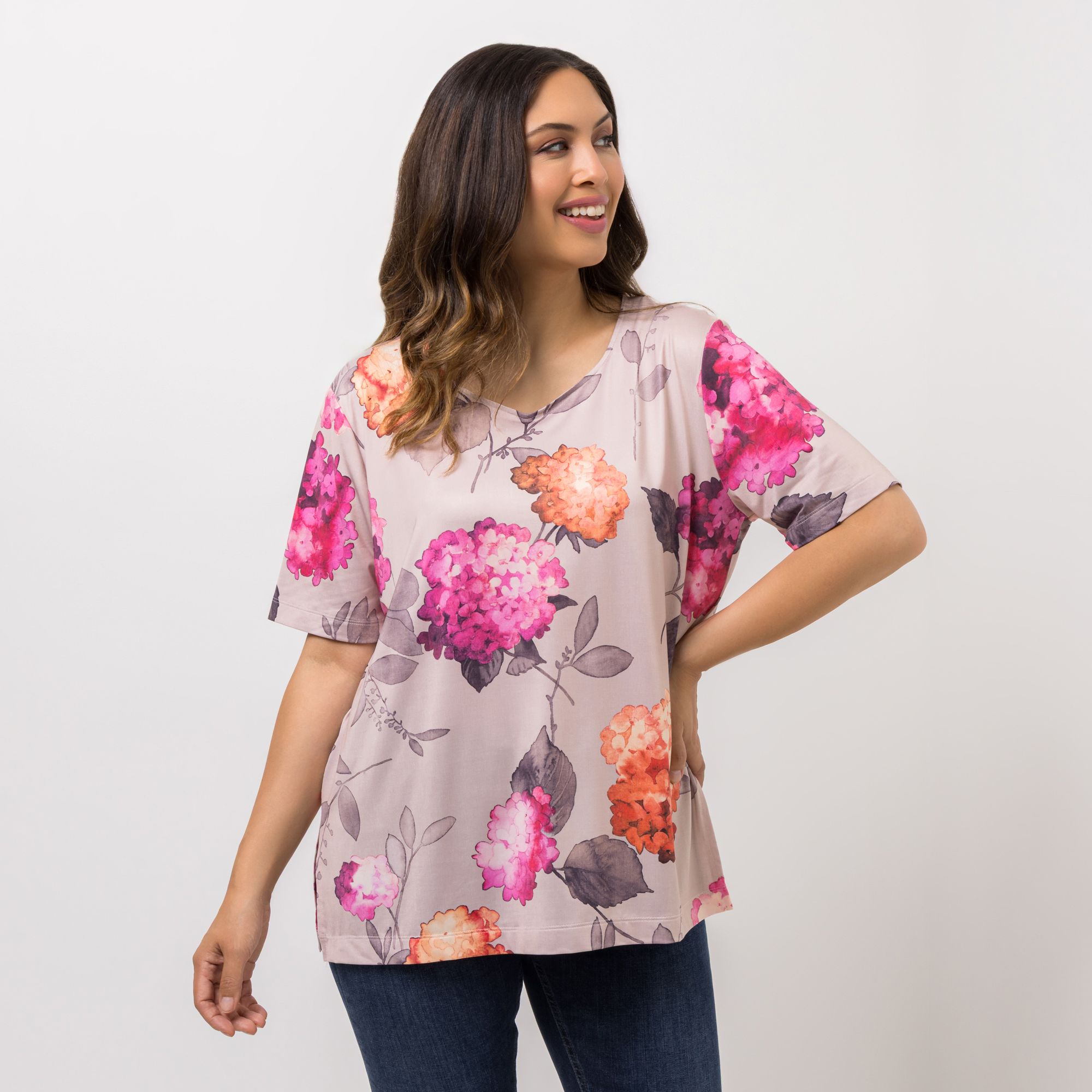 IN-PRINT Shirt, 1/2-Arm Herzausschnitt Seitenschlitze