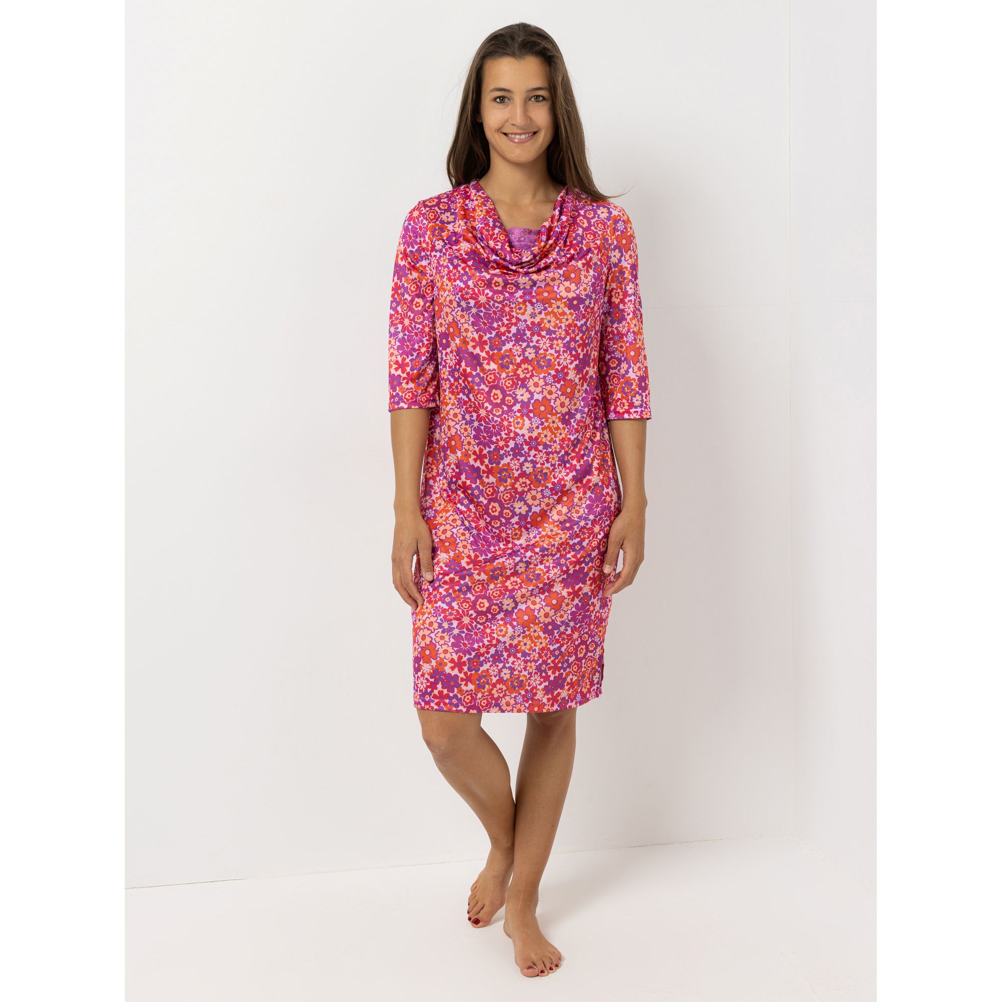 LITTLE ROSE Nachthemd, 3/4-Arm Mikrofaser Allover-Print Wasserfall-Ausschnitt