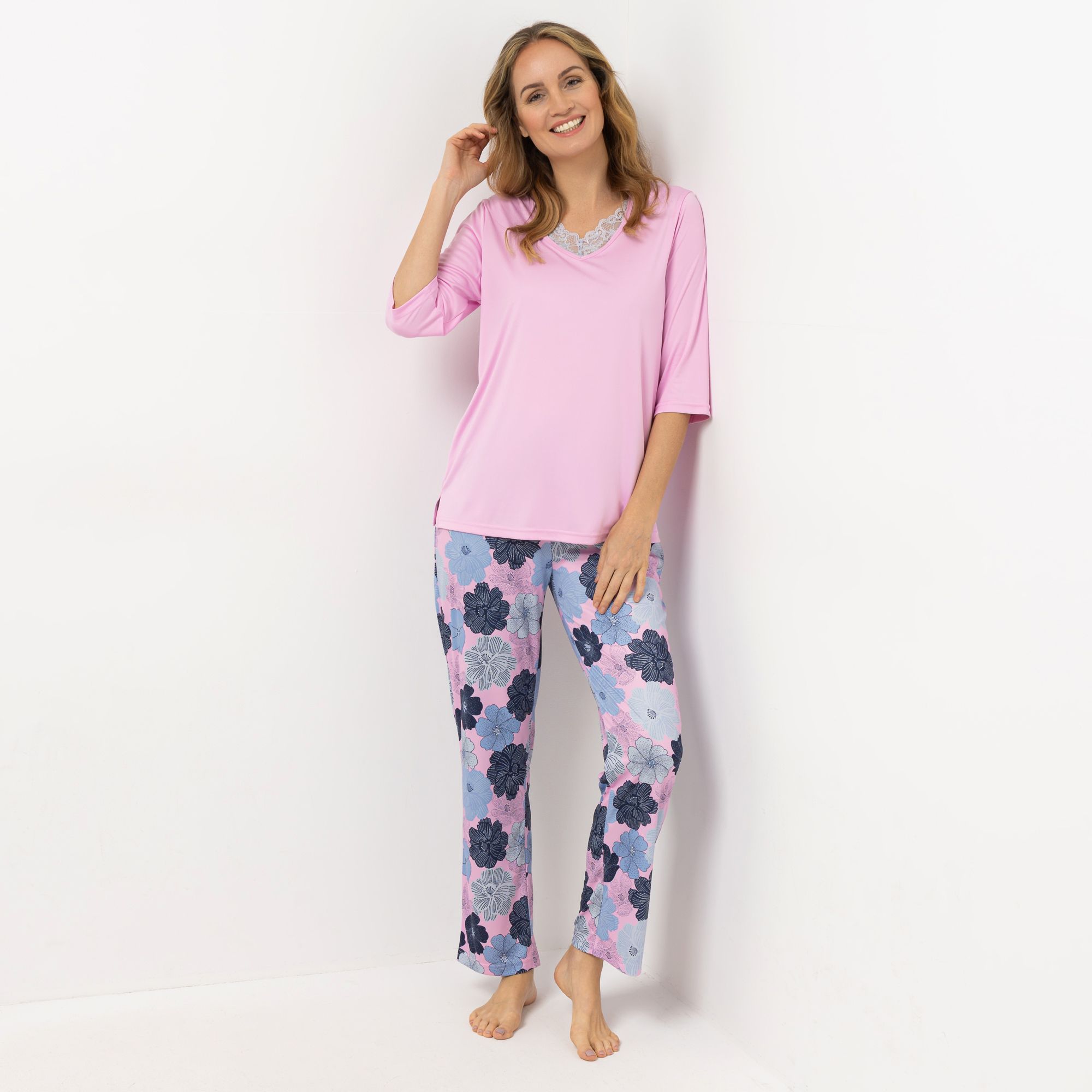LITTLE ROSE Pyjama-Set Mikrofaser Shirt, 3/4-Arm Hose, 1/1-Länge