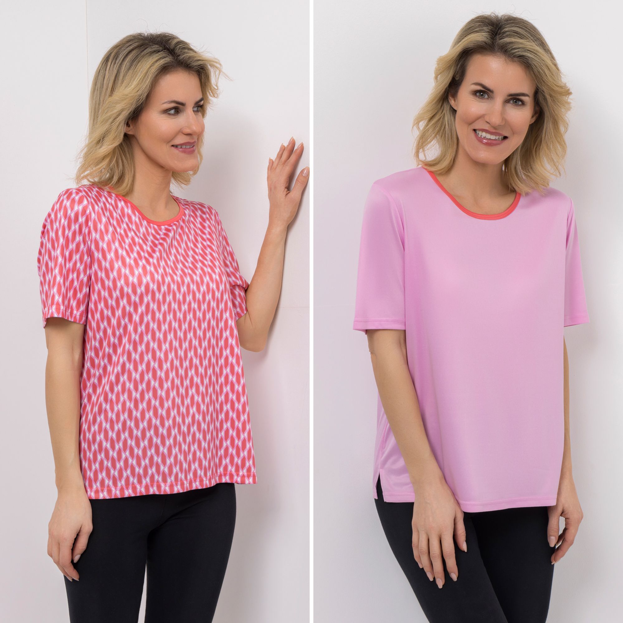 JERYMOOD HOMEWEAR 2 Shirts, 1/2-Arm Rundhalsausschnitt Seitennahtschlitz 1x uni, 1x bedruckt