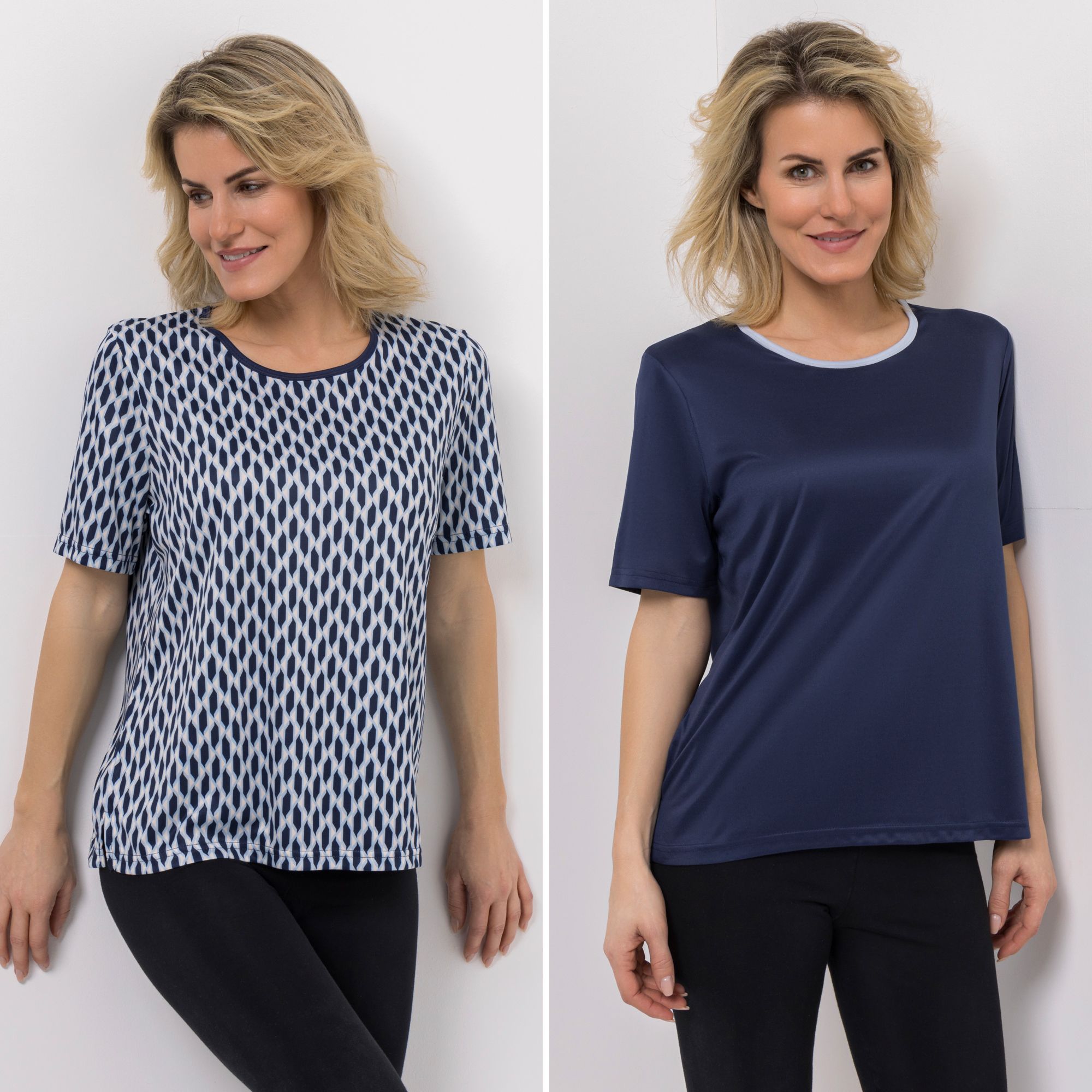 JERYMOOD HOMEWEAR 2 Shirts, 1/2-Arm Rundhalsausschnitt Seitennahtschlitz 1x uni, 1x bedruckt