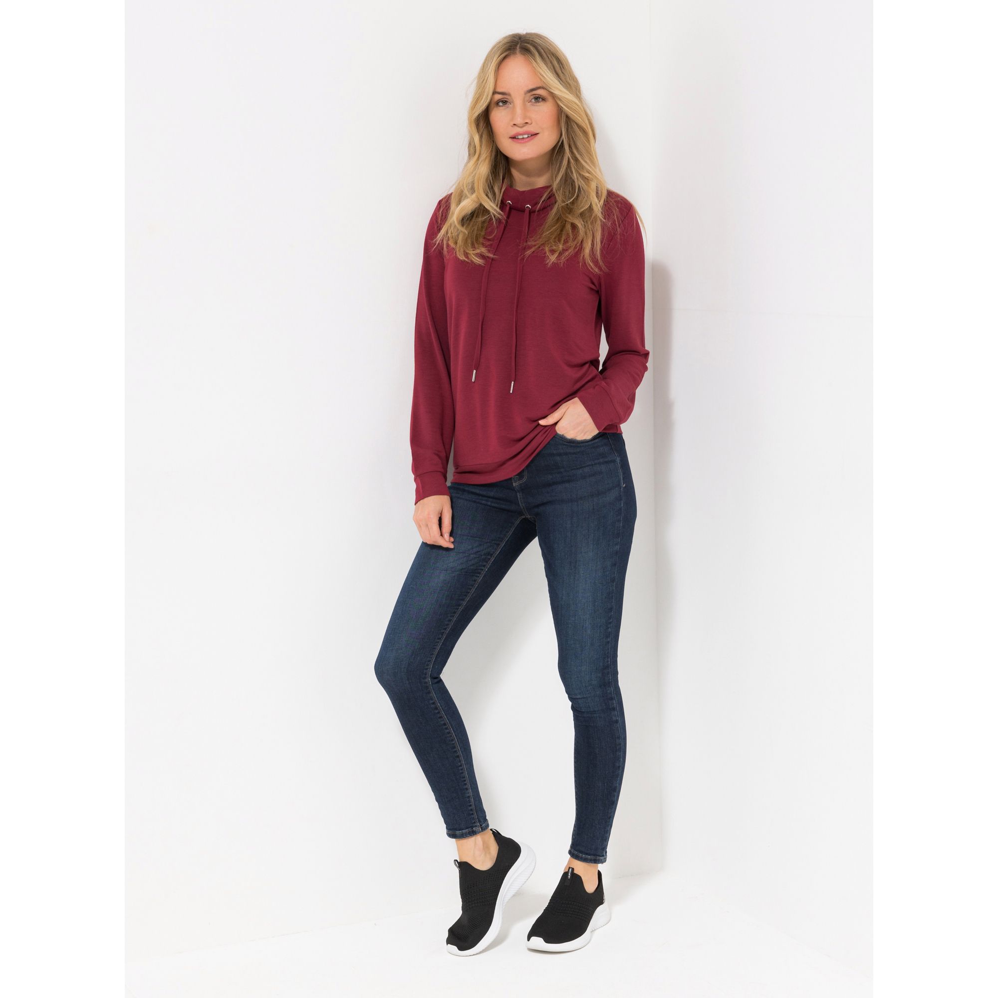 DENIM & CO. Sweatshirt, 1/1-Arm Rollkragen Bindeband figurumspielend
