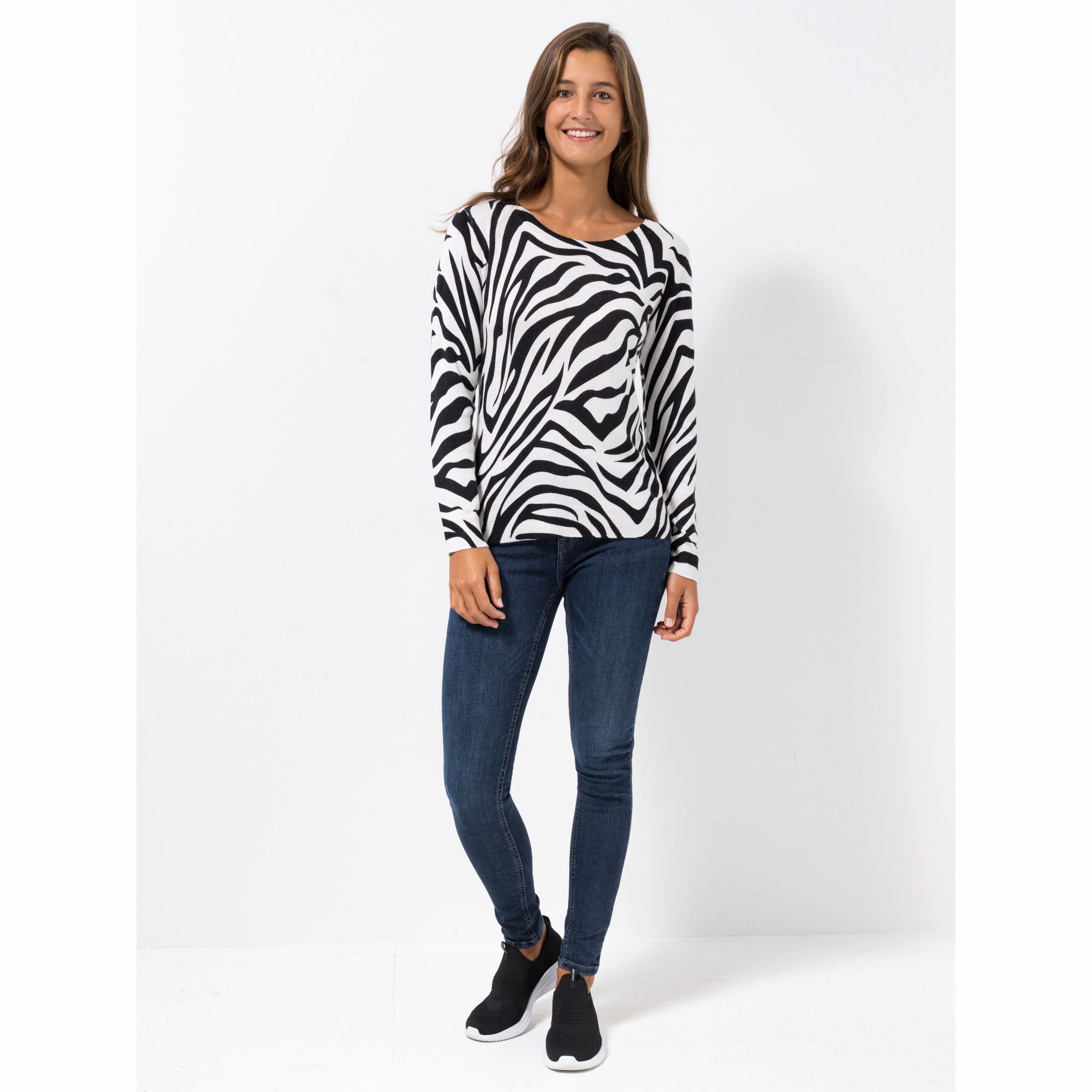 CASHMASOFT Pullover, 1/1-Arm Cashmeregriff Rundhalsausschnitt Animaldruck