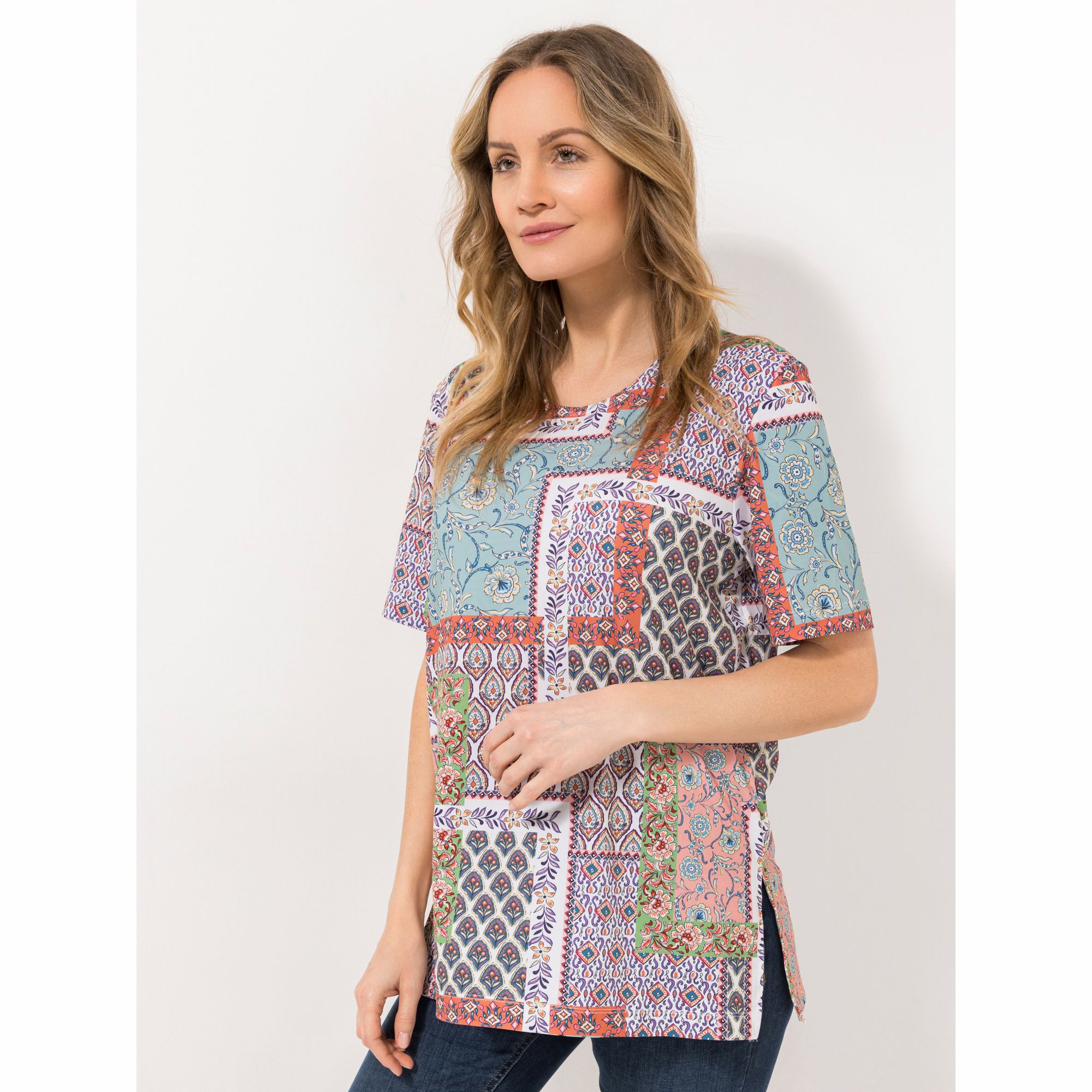 IN-PRINT Shirt, 1/2-Arm Rundhalsausschnitt Seitenschlitz grafischer Druck